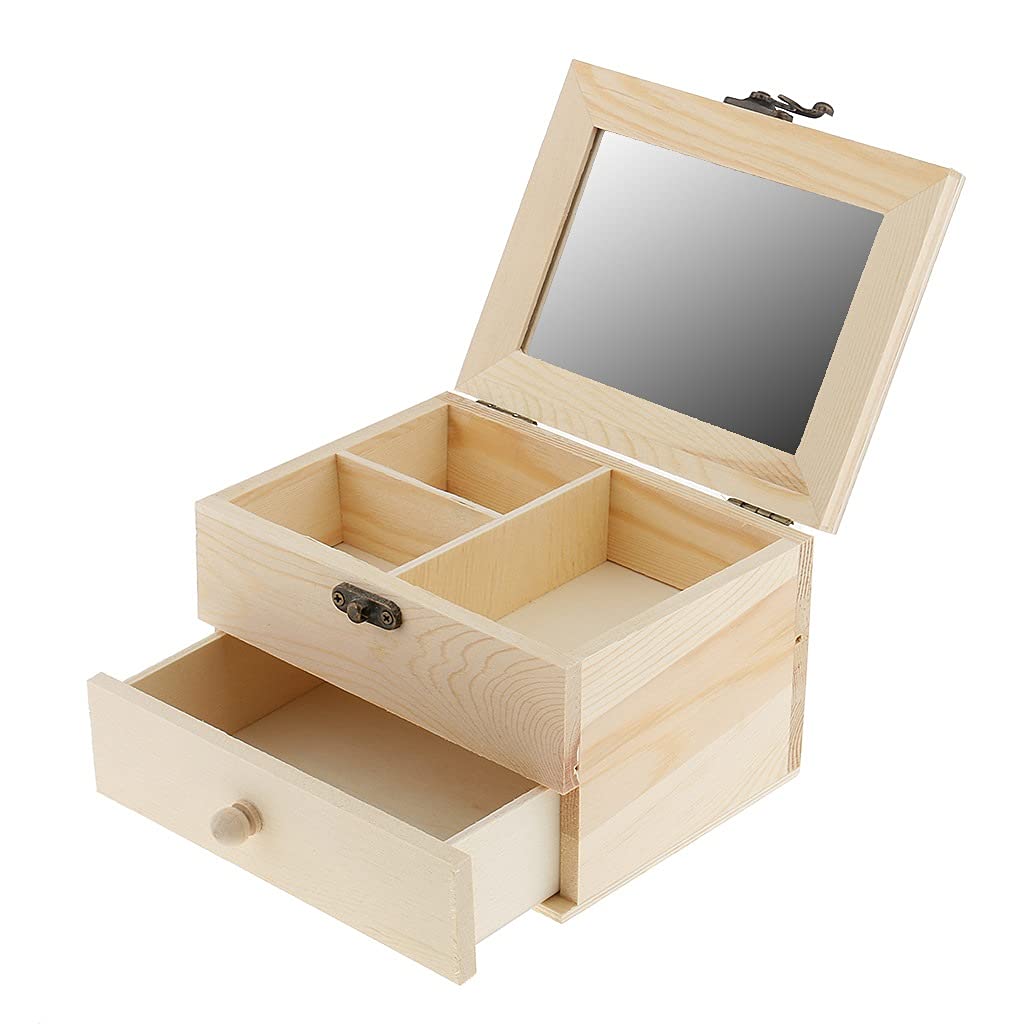 Unfinished Plain Wooden Jewelry Box for Necklace, Bracelet & Ring Storage - Handcrafted Wood Display Case for Jewelry Organizer & Decoration - Perfect for Home, Retail Store & Gift Packaging