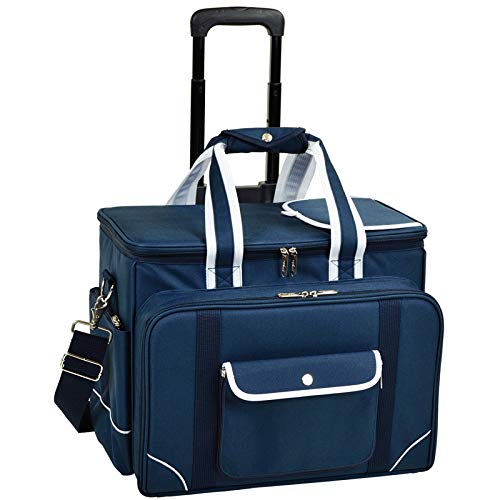 4-Person Wheeled Picnic Cooler Bag with Full Equipment Set - Portable Outdoor Picnic, Camping, Beach & Tailgating Cooler (Blue)