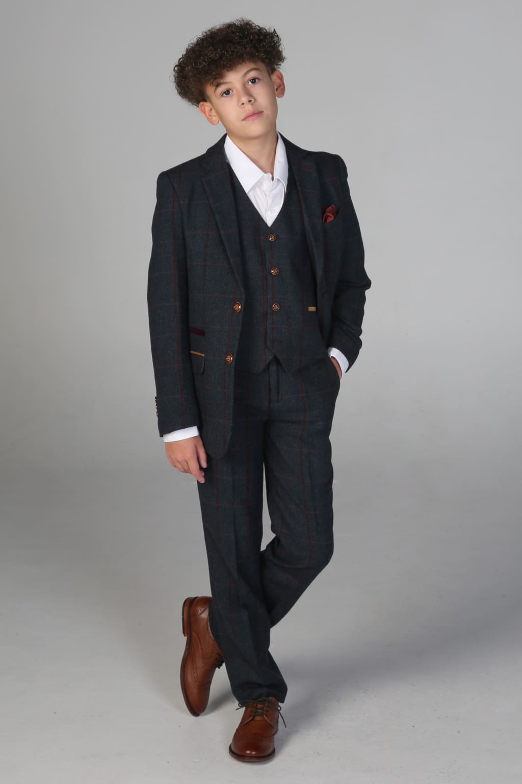 Boys' Madrid Navy Three-Piece Suit - Formal Blazer, Vest & Pants Set for Weddings, School Events & Special Occasions