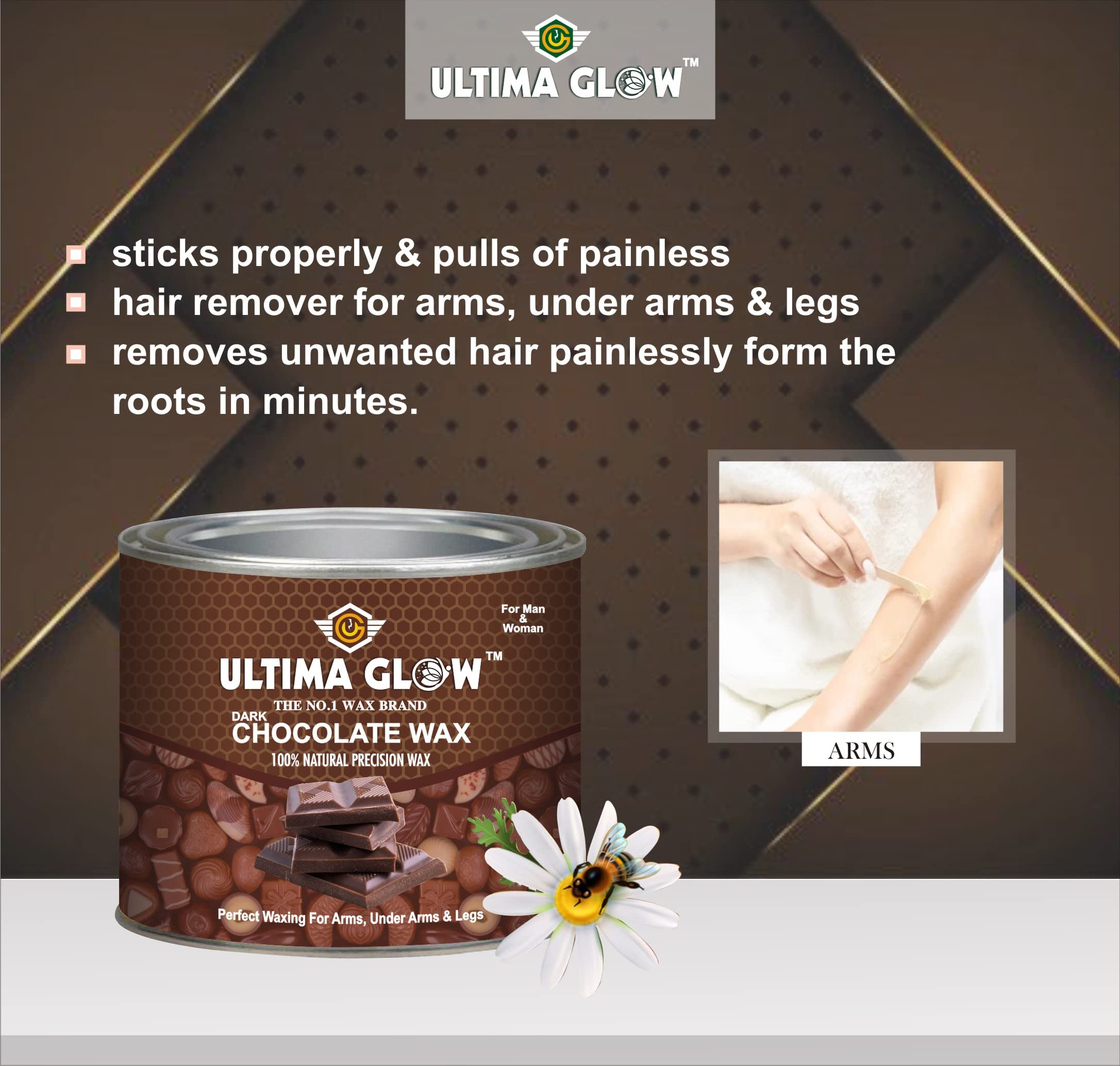 ULTIMA GLOW Dark Chocolate Strip & Stick Wax (600g) - Hair Removal Wax for Women & Men | Arms, Legs, Chest, Back & Full Body | Tan Removal | All Skin Types | At-Home Salon Waxing & Travel-Friendly Hair Removal