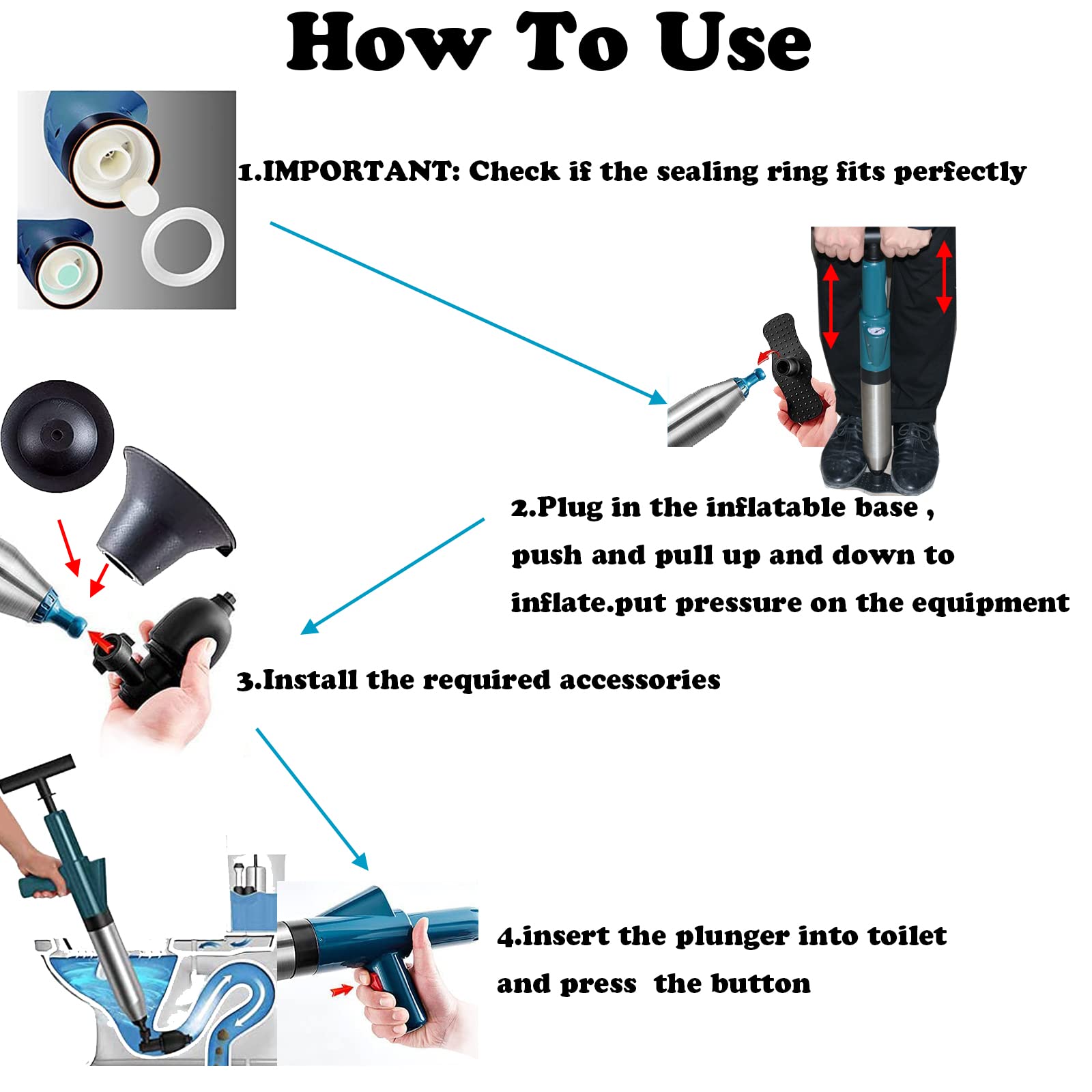 **Powerful Manual Air Pressure Toilet Drain Blaster Plunger - High Pressure Dredge Tool for Clogged Toilet, Sink, Bathroom & Kitchen Floor Drain - Ideal for Sewer Pipe and Plumbing Cleaning**    *(Perfect for Home, RV, and Commercial Use - Quickly Unclog Drains Without Harsh Chemicals!)*