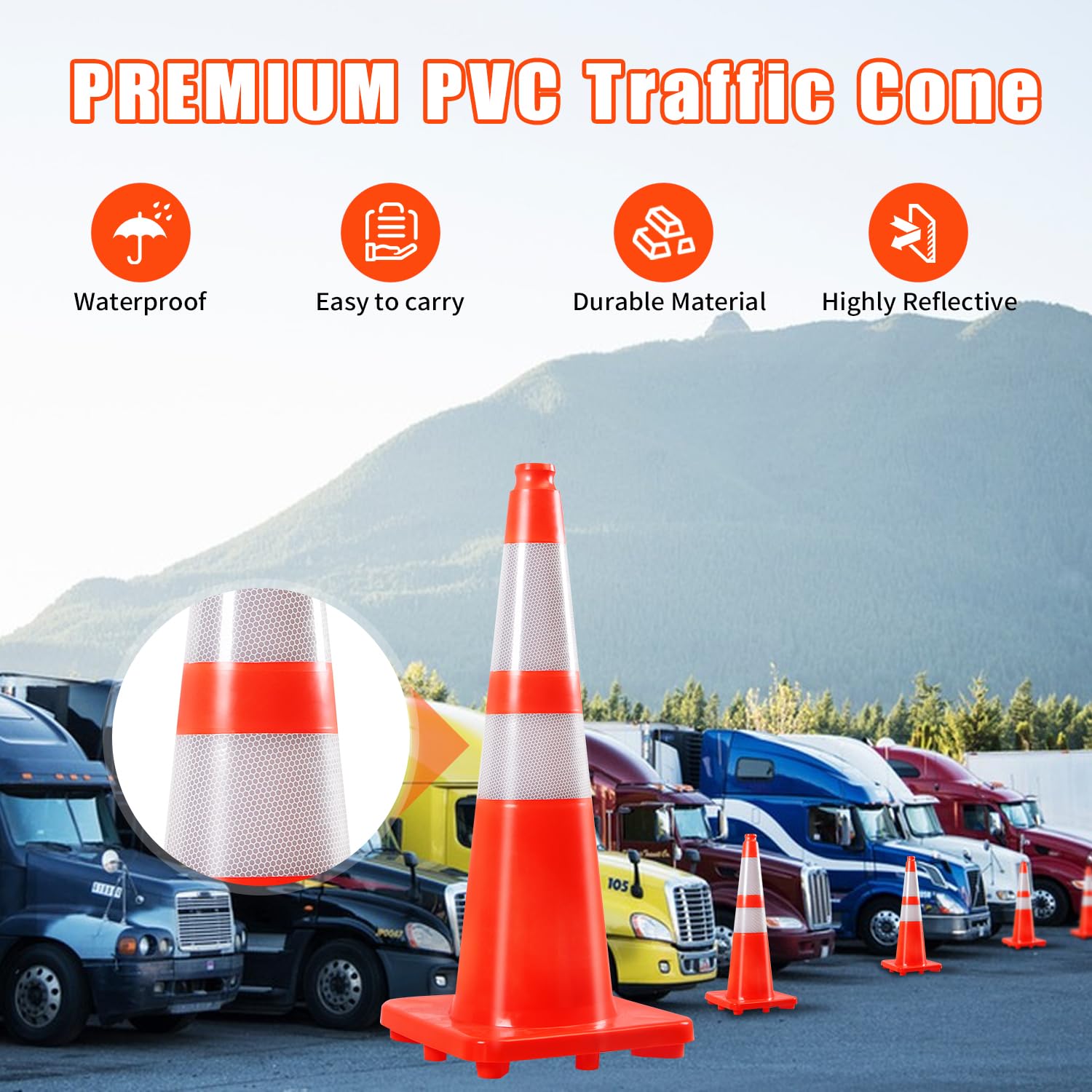BESEA 8 Pack 28 Inch Orange Traffic Cones with Reflective Collars - Heavy Duty Construction Safety Cones for Road Work, Parking Control, School Zones & Sports Events | Durable PVC Traffic Control Equipment