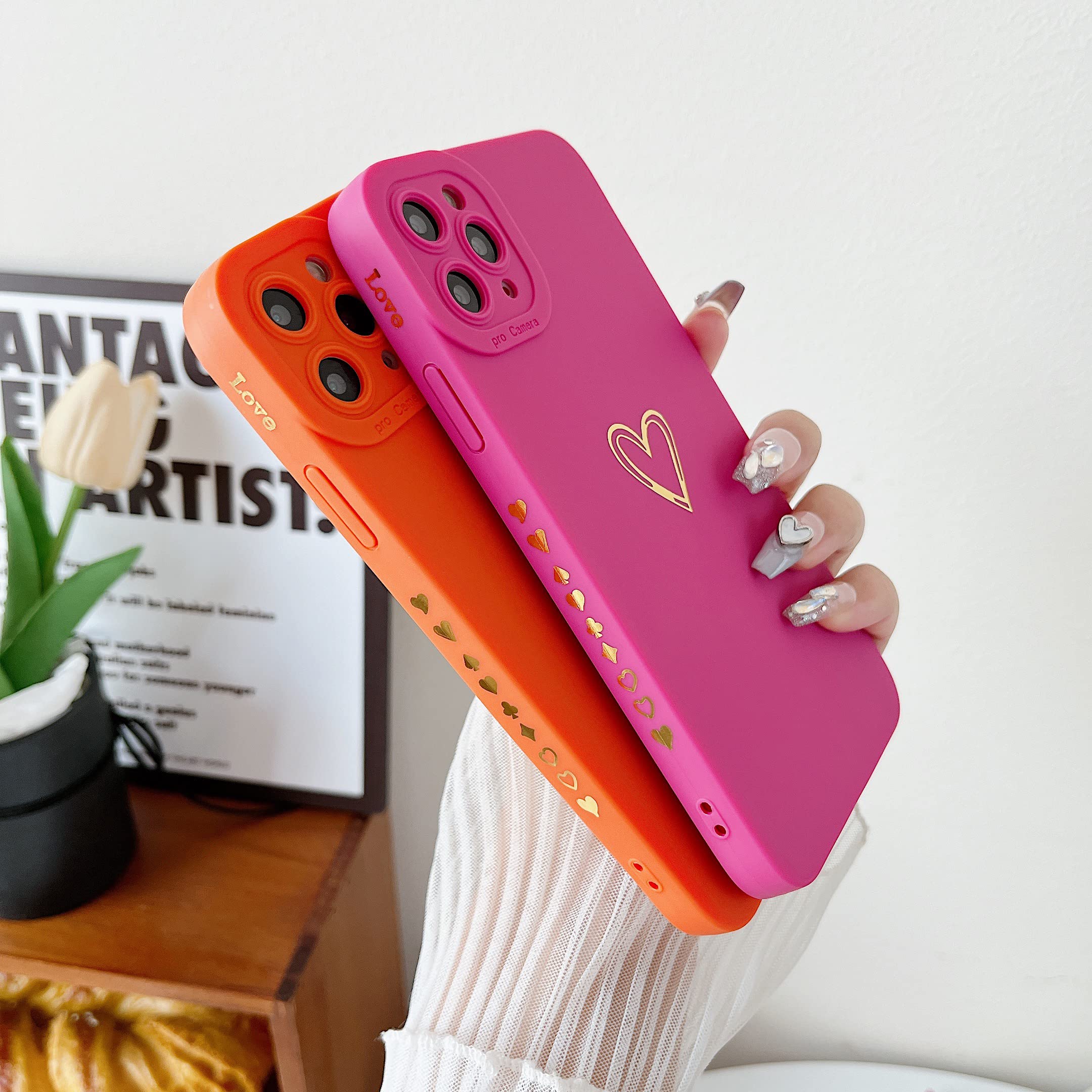 Qokey iPhone 11 Pro Max Case (6.5 Inch 2019) - Cute Heart Design with Anti-Scratch & Shockproof Protection | Soft TPU Cover with Camera Protection | Anti-Fingerprint & Anti-Drop for Women & Men | Perfect for Daily Use, Travel & Outdoor Activities (Orange)