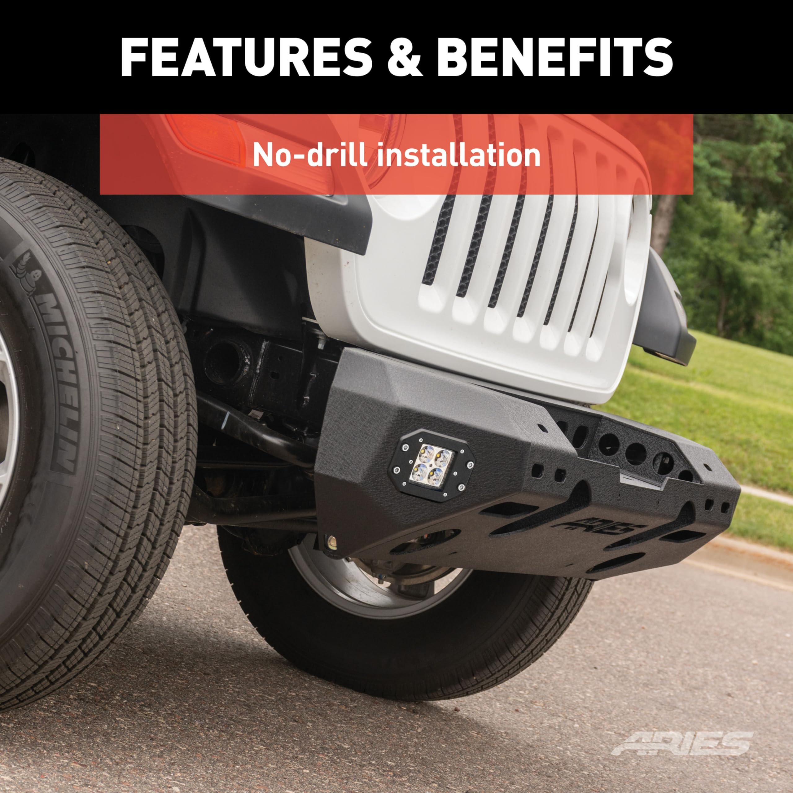 ARIES 2082071 TrailChaser Black Steel Front Bumper with LED Lights & Winch Mount for Jeep Wrangler JL & Gladiator - Off-Road Adventure & Heavy-Duty Protection