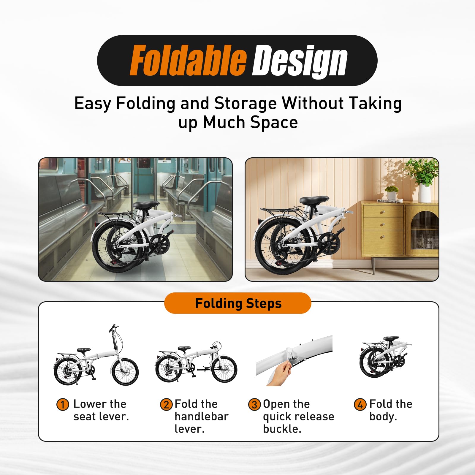 **Foldable Bicycle 20-inch Wheels - 7 Speed Gears, Disc Brake & Fenders - Lightweight Folding Bike for Commuting, Travel & City Riding**