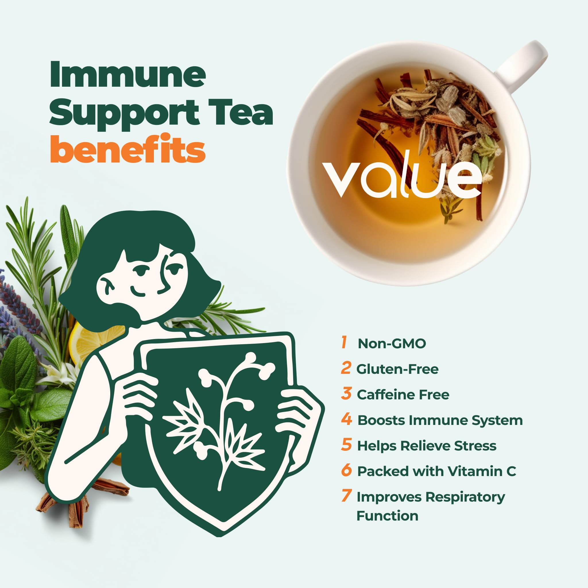 Organic Decaf Herbal Tea Bags for Immunity Support - Lemon Balm, Peppermint, Chamomile & Lavender Blend | Caffeine-Free Immune Booster Supplement | 60 Count by Aprika Life | Perfect for Relaxation, Stress Relief & Wellness Routine