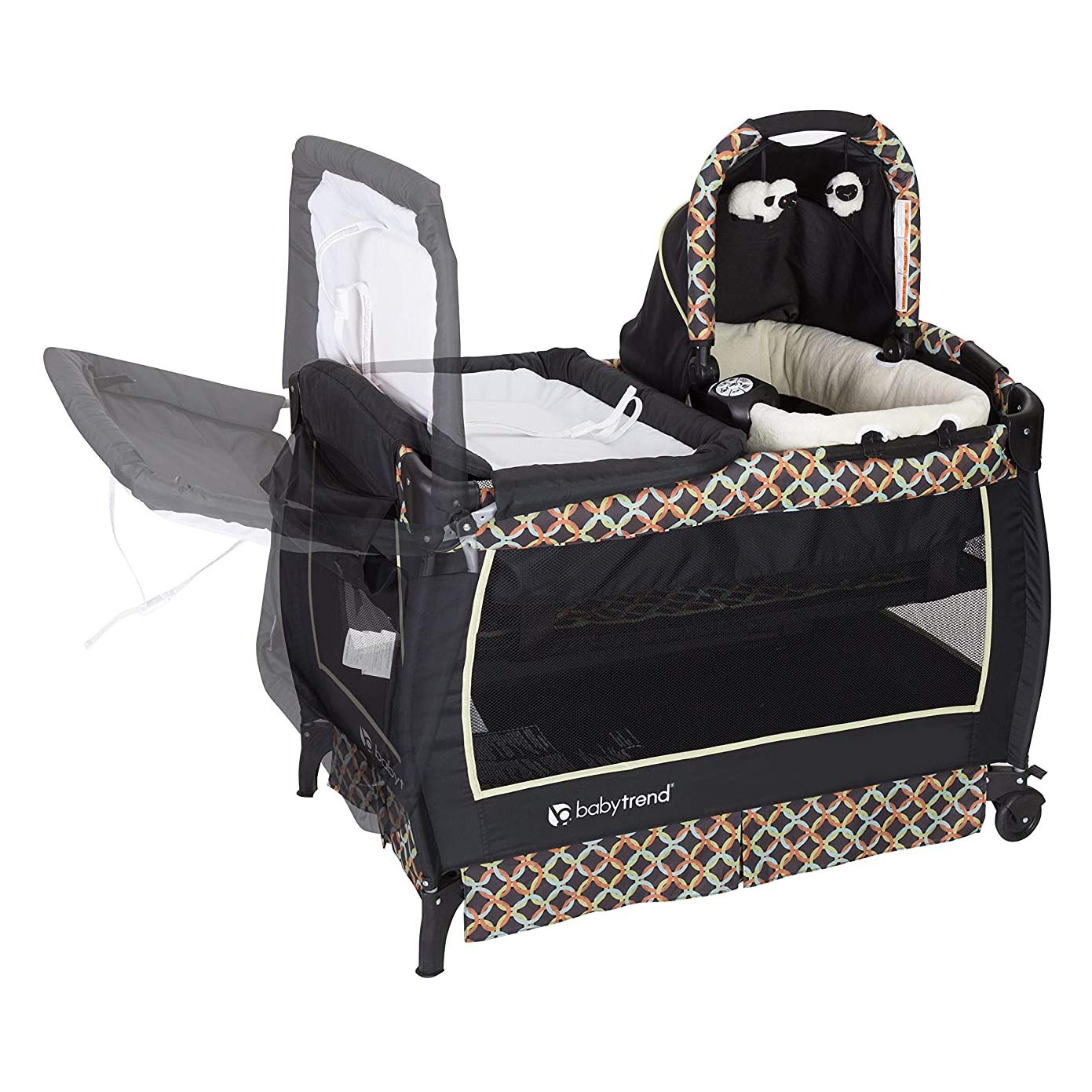 Baby Trend Twin Nursery Center with Circle Tech - Portable Infant Crib & Playard for Twins, Perfect for Home, Travel and Daycare Use