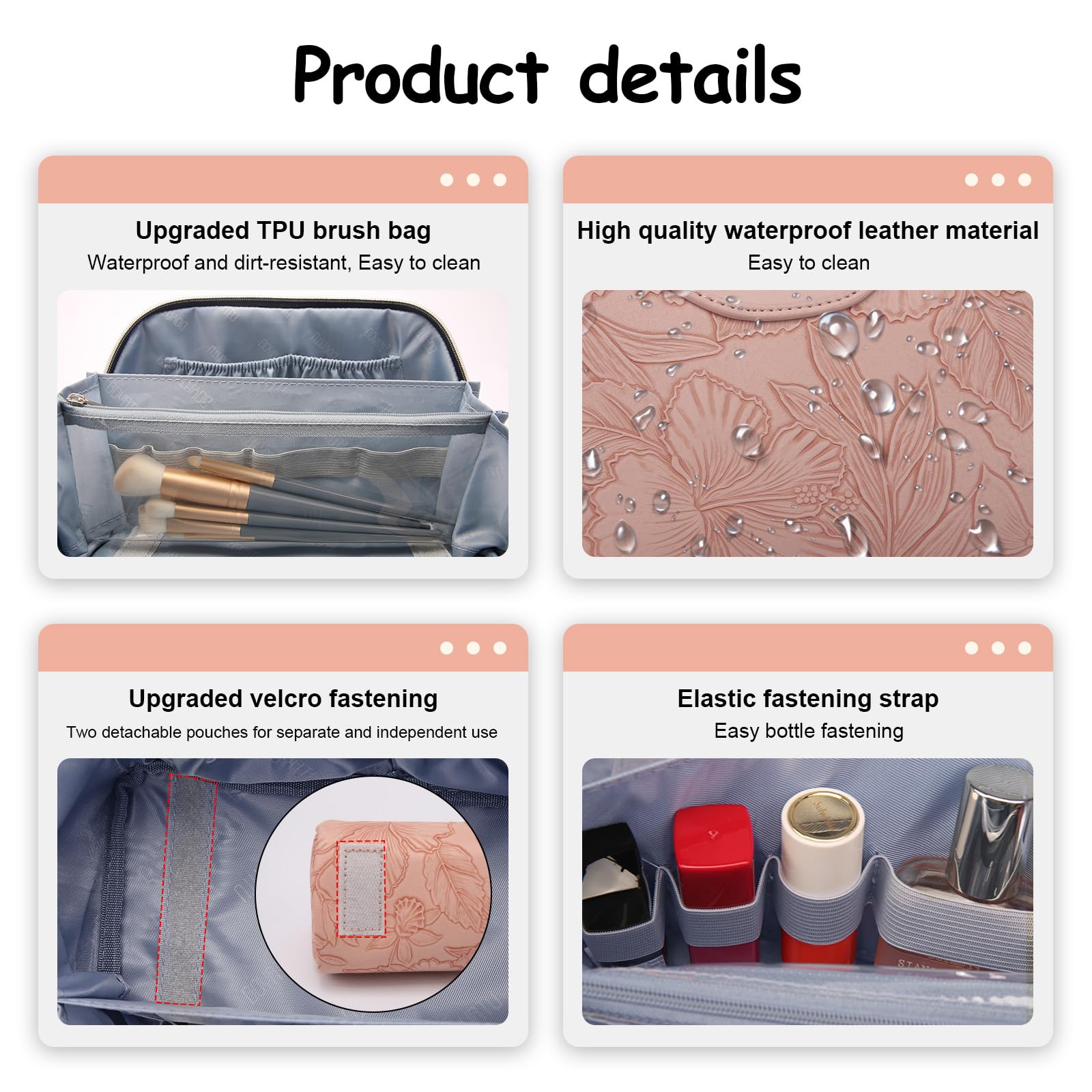 BOYATU 3-Piece Travel Makeup Bag Set - Large Capacity Cosmetic Organizer with Dividers, PU Leather Toiletry Pouch for Women - Portable Wide Open Design with Handle (Pink) - Perfect for Travel, Gym, and Daily Makeup Storage