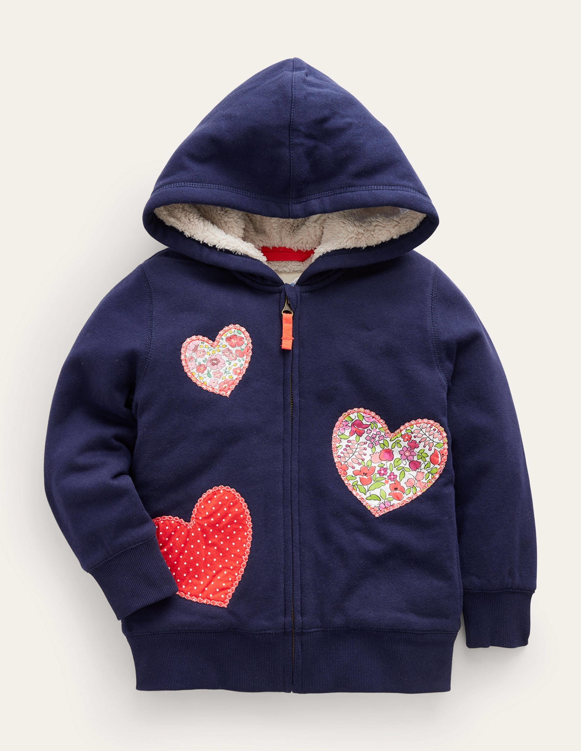Applique Lined Hoodie French Navy Hearts - Cozy Pullover Sweatshirt for Women | Perfect for Casual Wear, Winter Outfits & Street Style Fashion