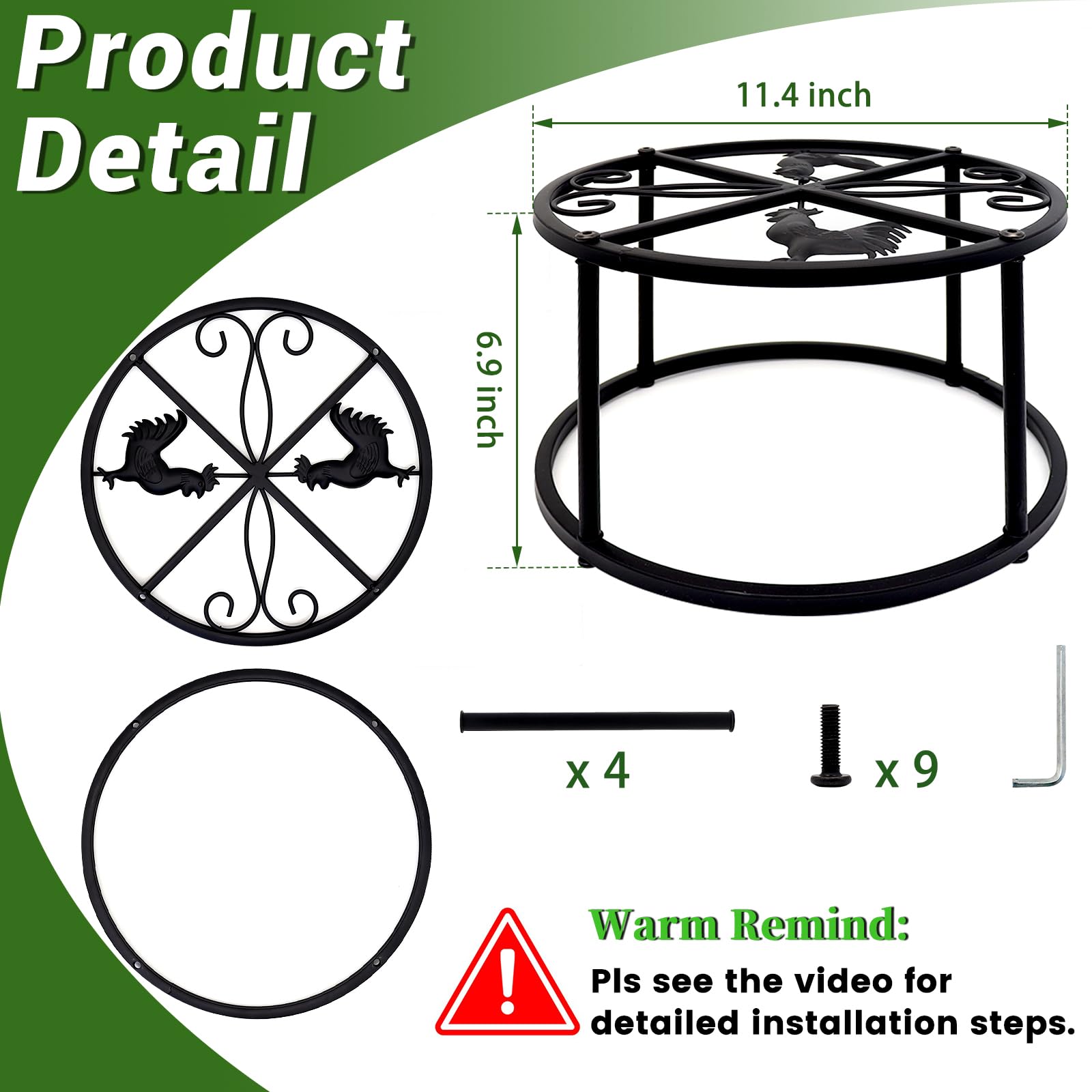 4Pcs Heavy Duty Metal Chicken Waterer Feeder Stand with 4 Legs & Round Base - Bucket & Barrel Support Holder for Poultry Coop - Indoor/Outdoor Use for Chicken Farms, Backyard Flocks & Homesteading