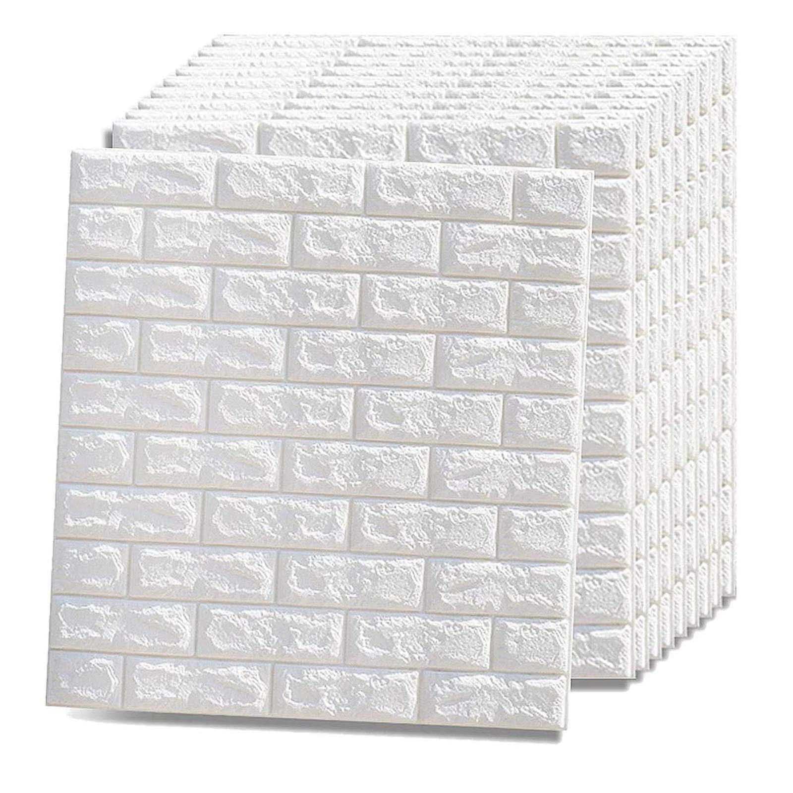 3D Brick Wallpaper Peel and Stick Foam Board - Waterproof & Moisture Resistant Self-Adhesive Wall Panel for Home Decor (White) - Perfect for Bedroom, Living Room, and Office Renovation