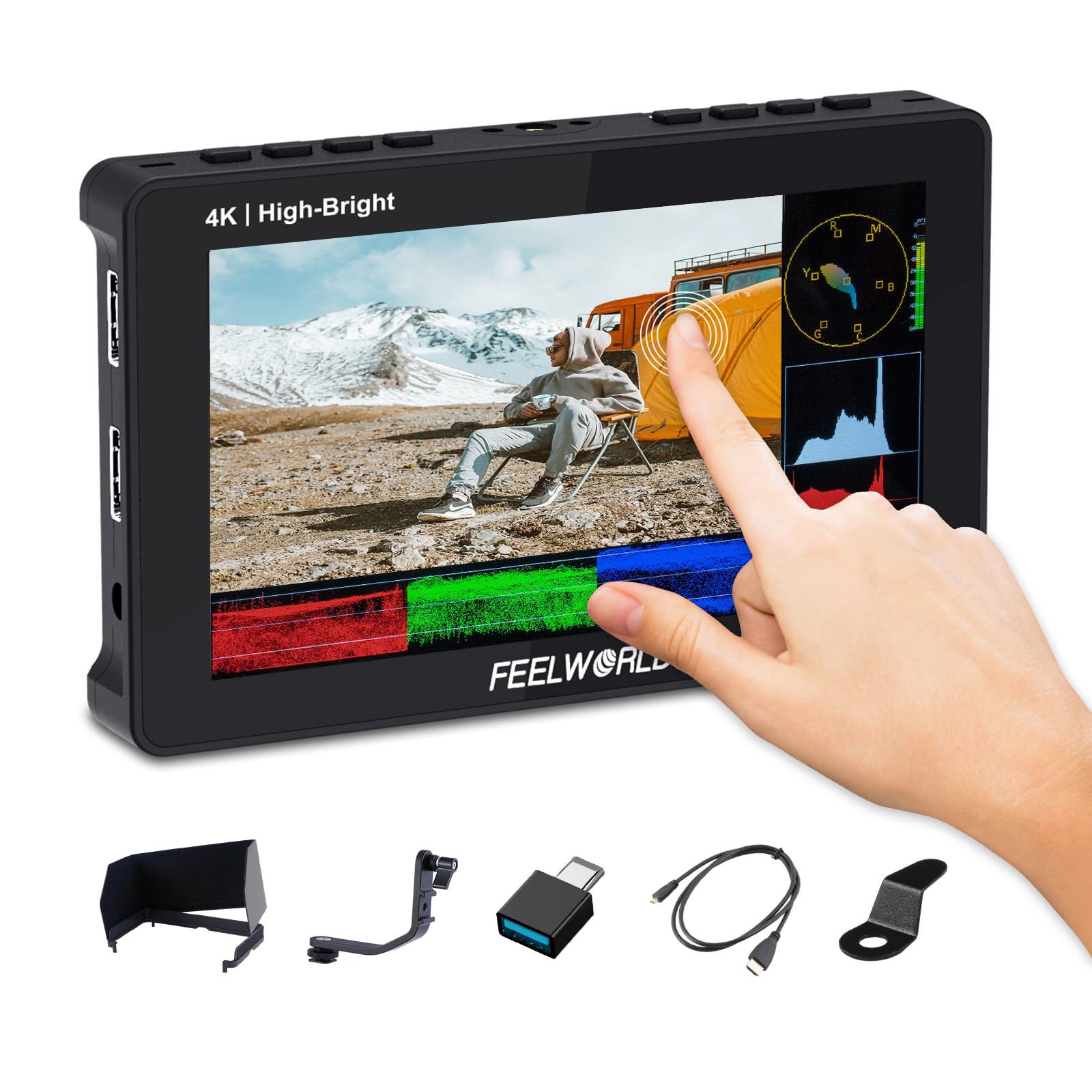 FEELWORLD F5PROX 5.5 Inch 1600Nit Ultra Bright 4K HDMI DSLR Camera Field Monitor with Touch Screen - Perfect for Outdoor Filming, Vlogging, and Professional Video Production
