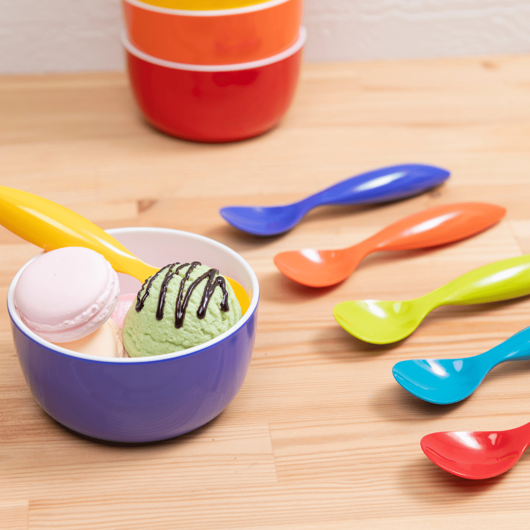 Bzyoo ColorPop Melamine Spoon Set – 6 Vibrant Colorful Plastic Spoons for Kitchen, Picnic, Camping & Outdoor Dining