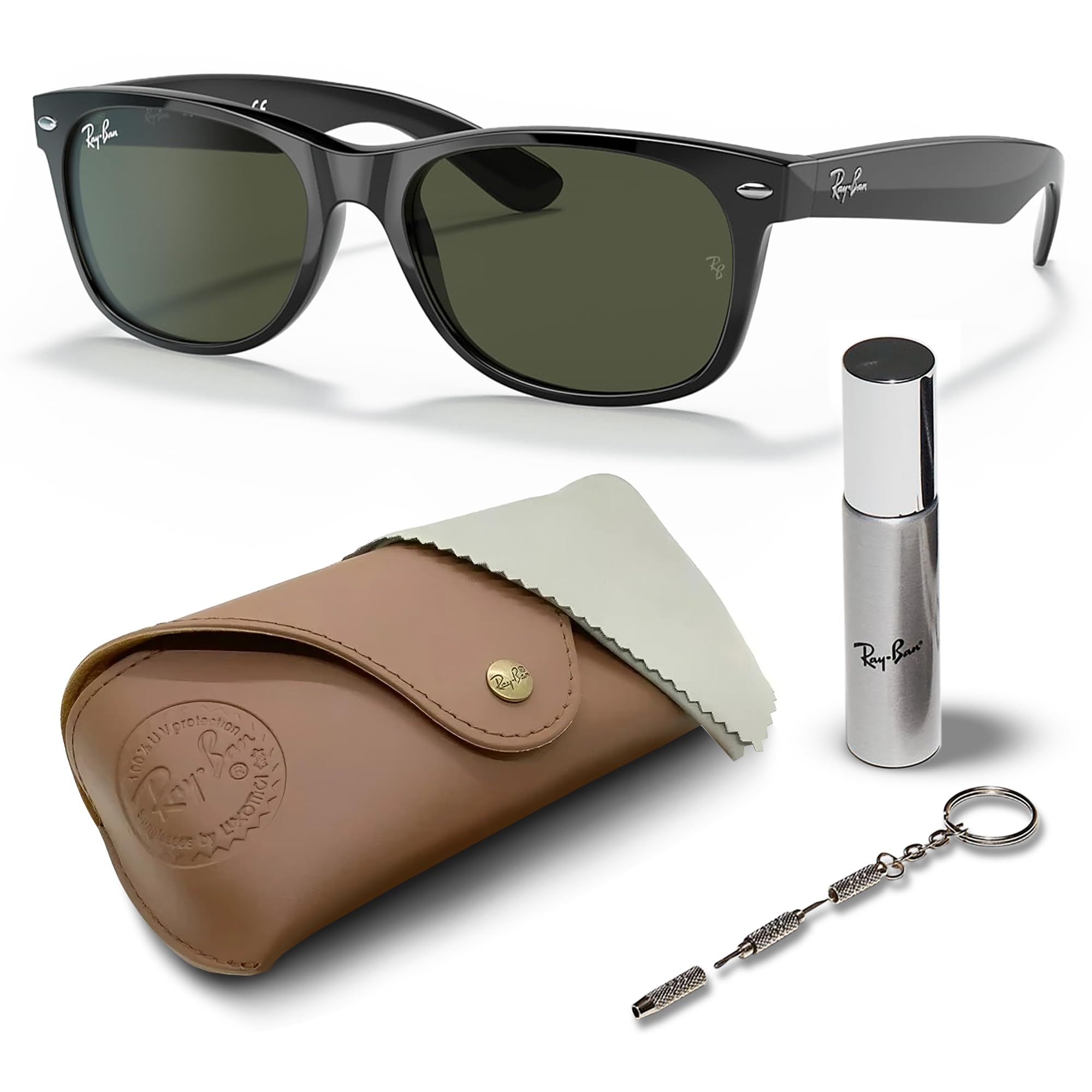 Ray-Ban RB2132 New Wayfarer Classic Square Sunglasses with Eyewear Kit - High Bridge Fit - UV Protection - Polarized Lenses - Perfect for Driving, Beach & Outdoor Activities