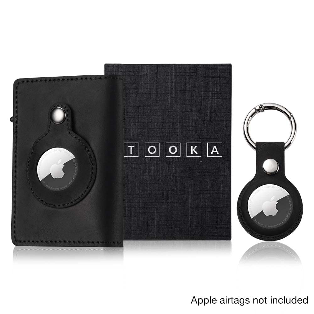 Premium Genuine Leather Airtag Wallet & Key Holder for Men - RFID Blocking Multifunctional Wallet with Apple AirTag Case Cover - Perfect for Travel, Daily Use & Anti-Theft Protection (Black)