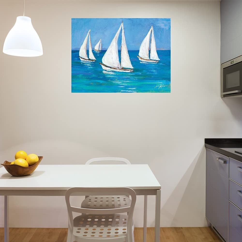 Hand-Painted Sailboat Canvas Art Wall Decor by Julie DeRice - 32x24 Inch Ready to Hang Painting for Living Room, Bedroom, Bathroom & Office - Coastal Nautical Theme Home Decor Perfect for Beach Houses & Seaside Themed Spaces