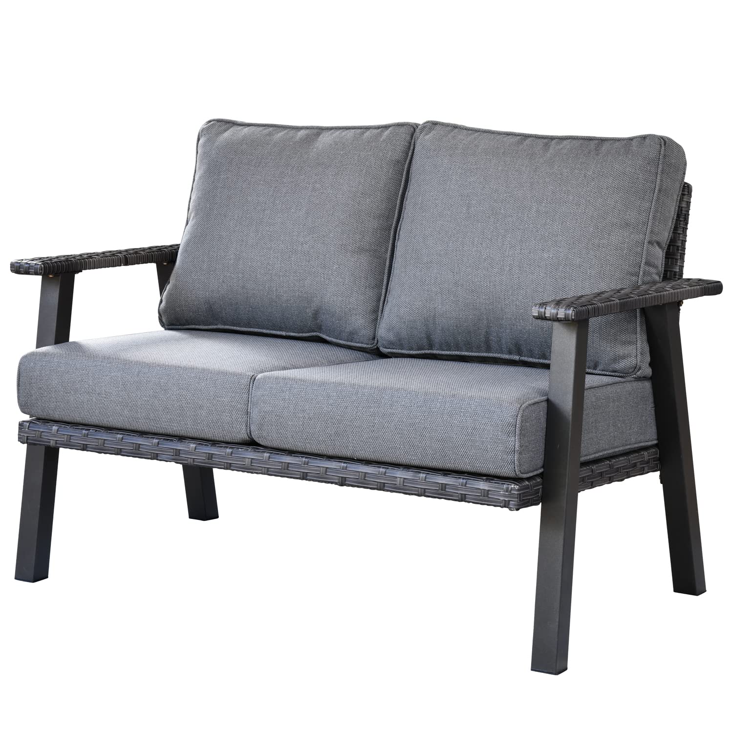 Ovios Patio Furniture 2-Seat Loveseat - All-Weather Wicker Rattan Outdoor Sofa with Thick Comfortable Cushions, High Back Design - Perfect for Garden, Backyard, Porch & Poolside (Dark Grey)