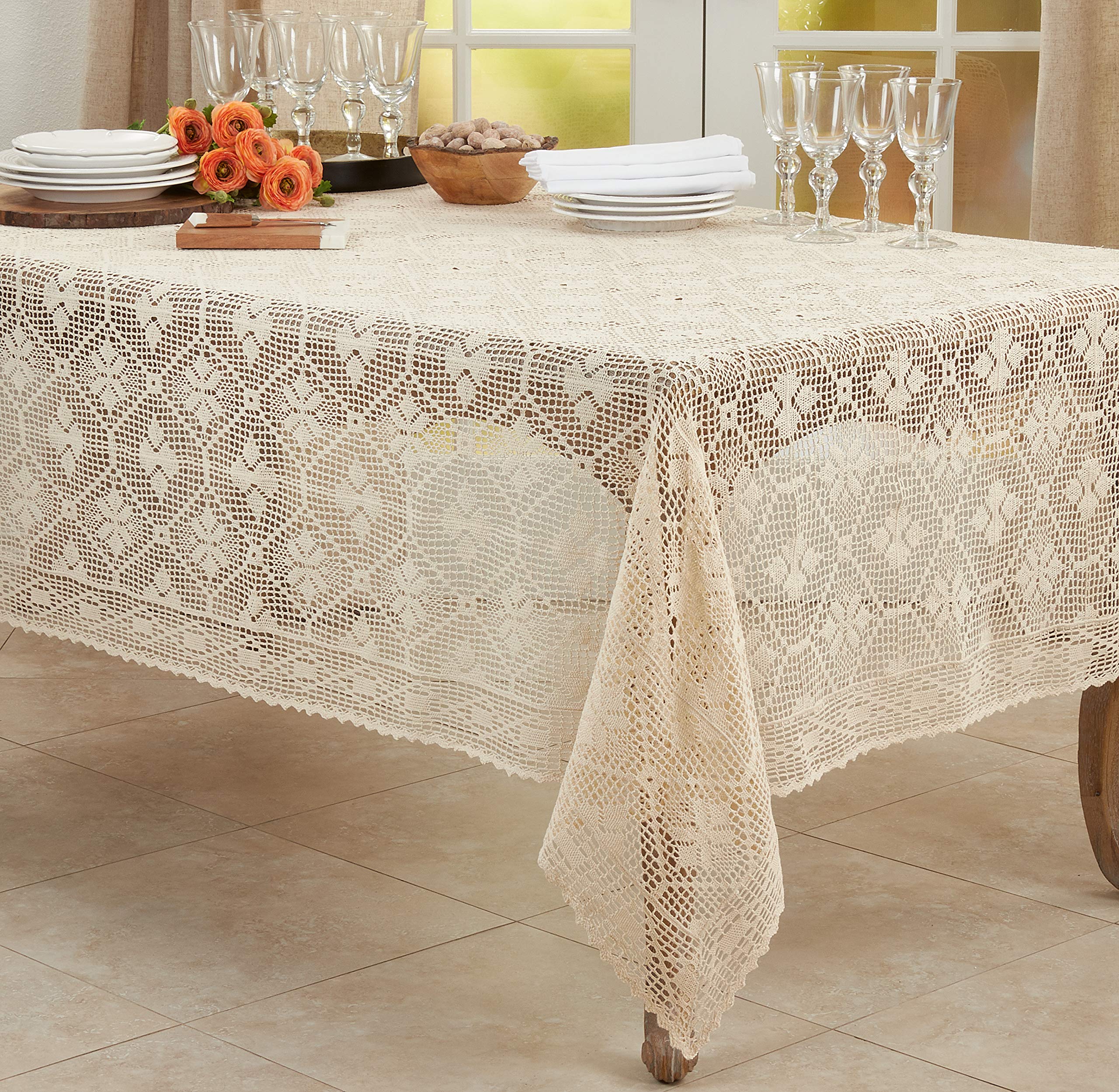 Handmade Crochet Lace Tablecloth - Elegant Round Dining Table Cover for Wedding, Party & Home Decor