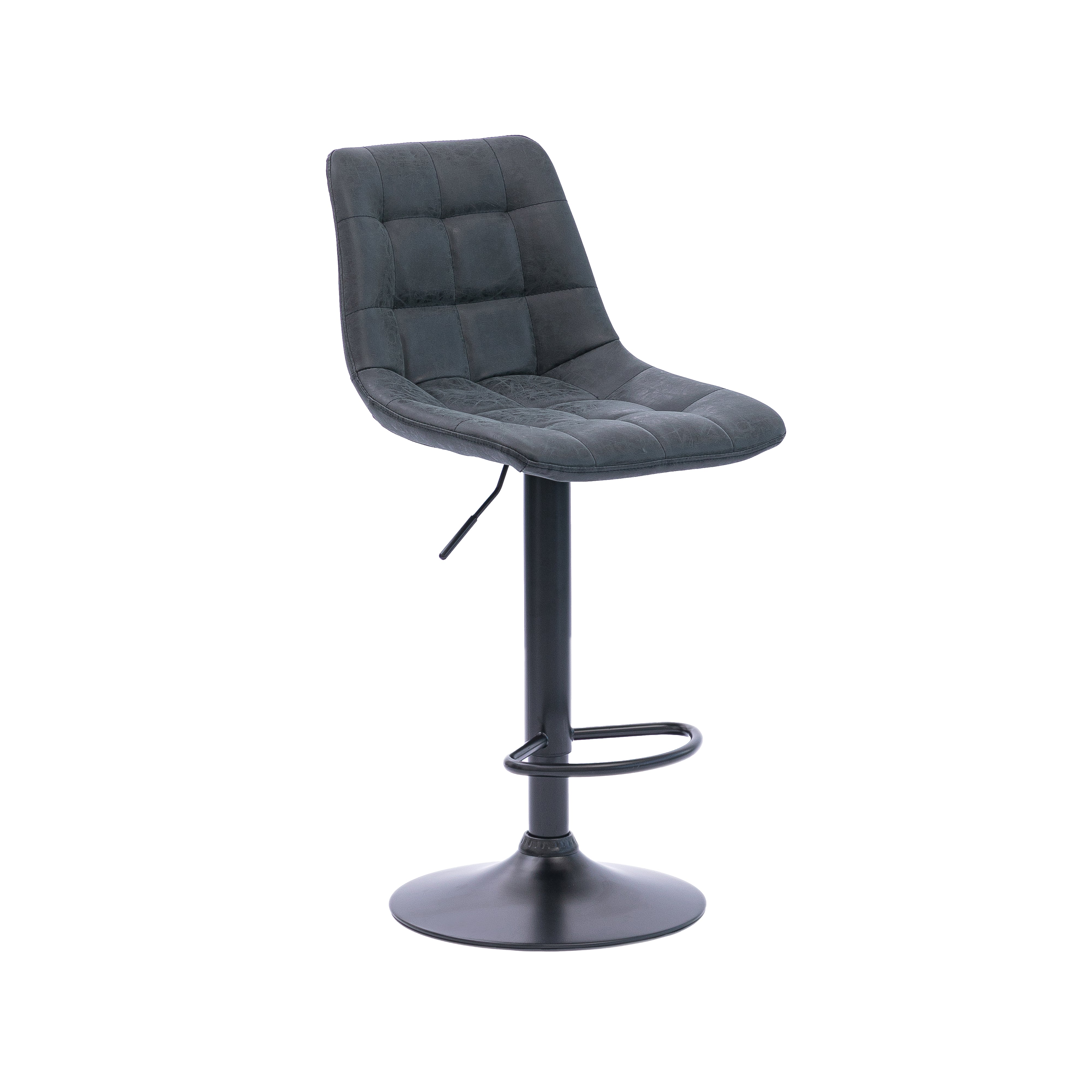 Urban Style Black Metal Grey PU Gas Lift Bar Stools - Set of 2 for Kitchen Island, Breakfast Bar & Home Pub Decor