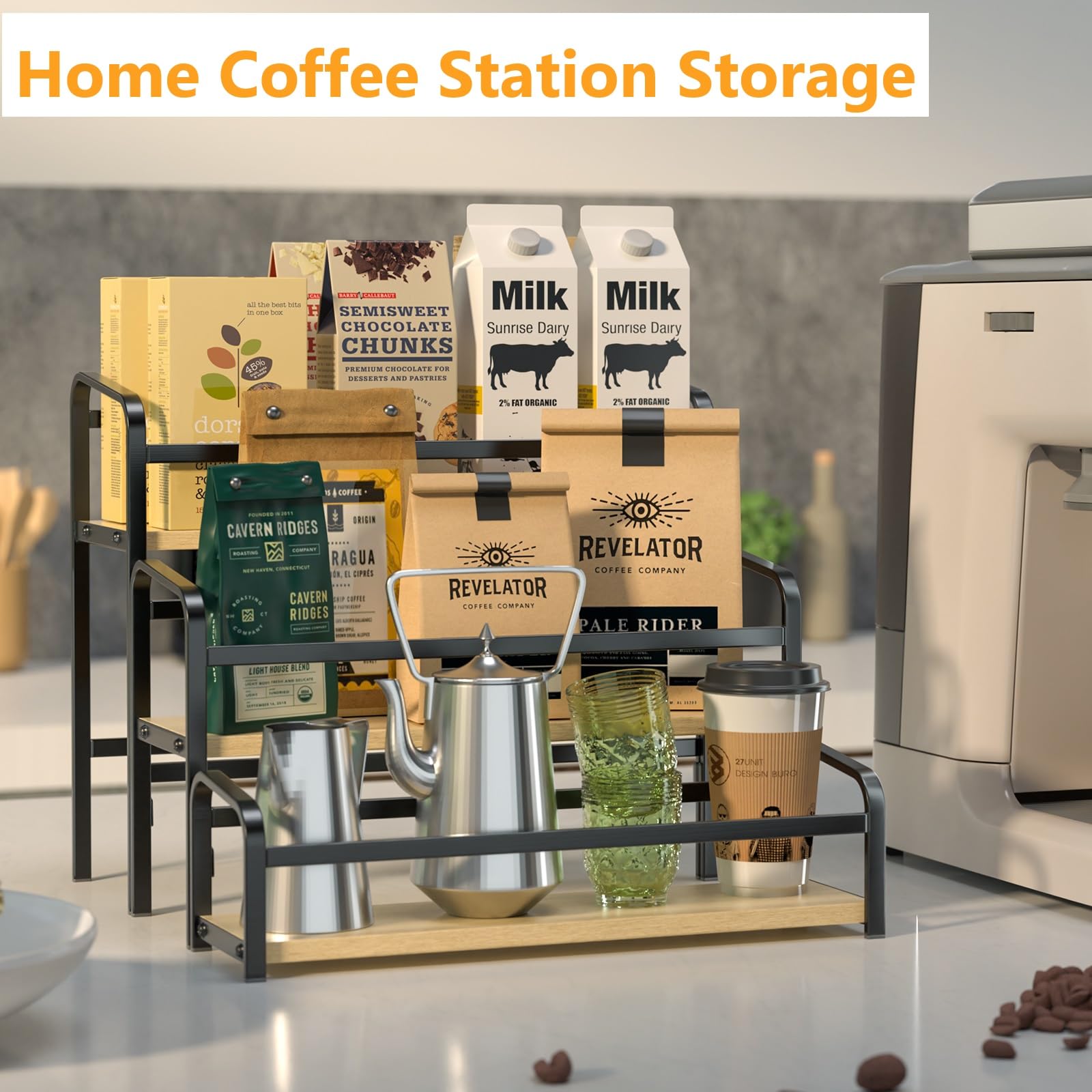 3-Tier Coffee Syrup Organizer Rack - 12 Bottle Capacity for Coffee Bar & Kitchen Countertop | Free Installation, Space-Saving Design | Perfect for Coffee Shops, Home Bars & Spice Storage (Black)