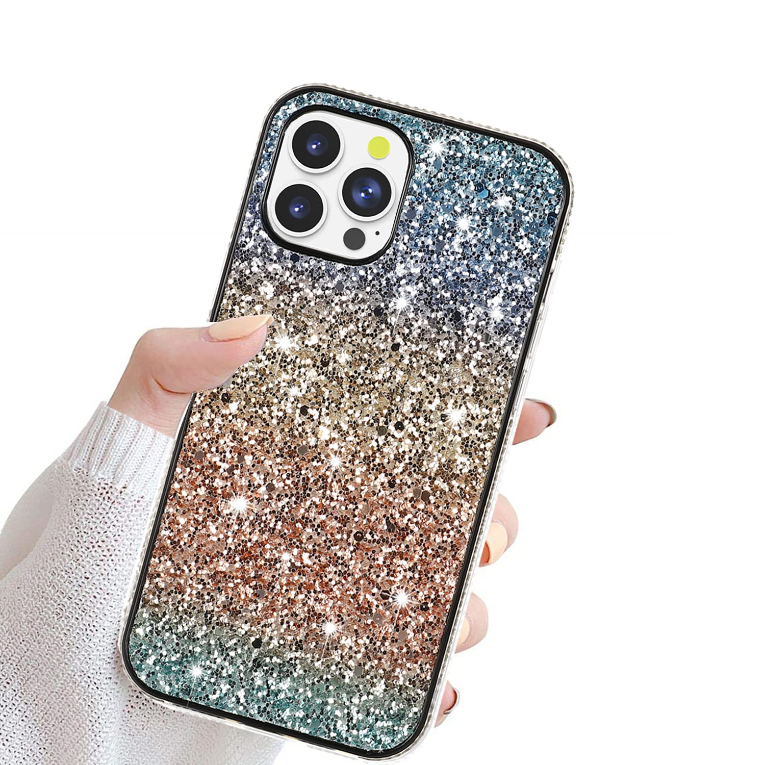 Solomo iPhone 13 Pro Max Case 6.7 Inch - Sparkle Glitter Protective Cover with Bling Diamond Design, Soft TPU Bumper, Shockproof & Scratch Resistant - Gradual Orange (2021 Model) | Perfect for Parties, Travel & Everyday Glam Style