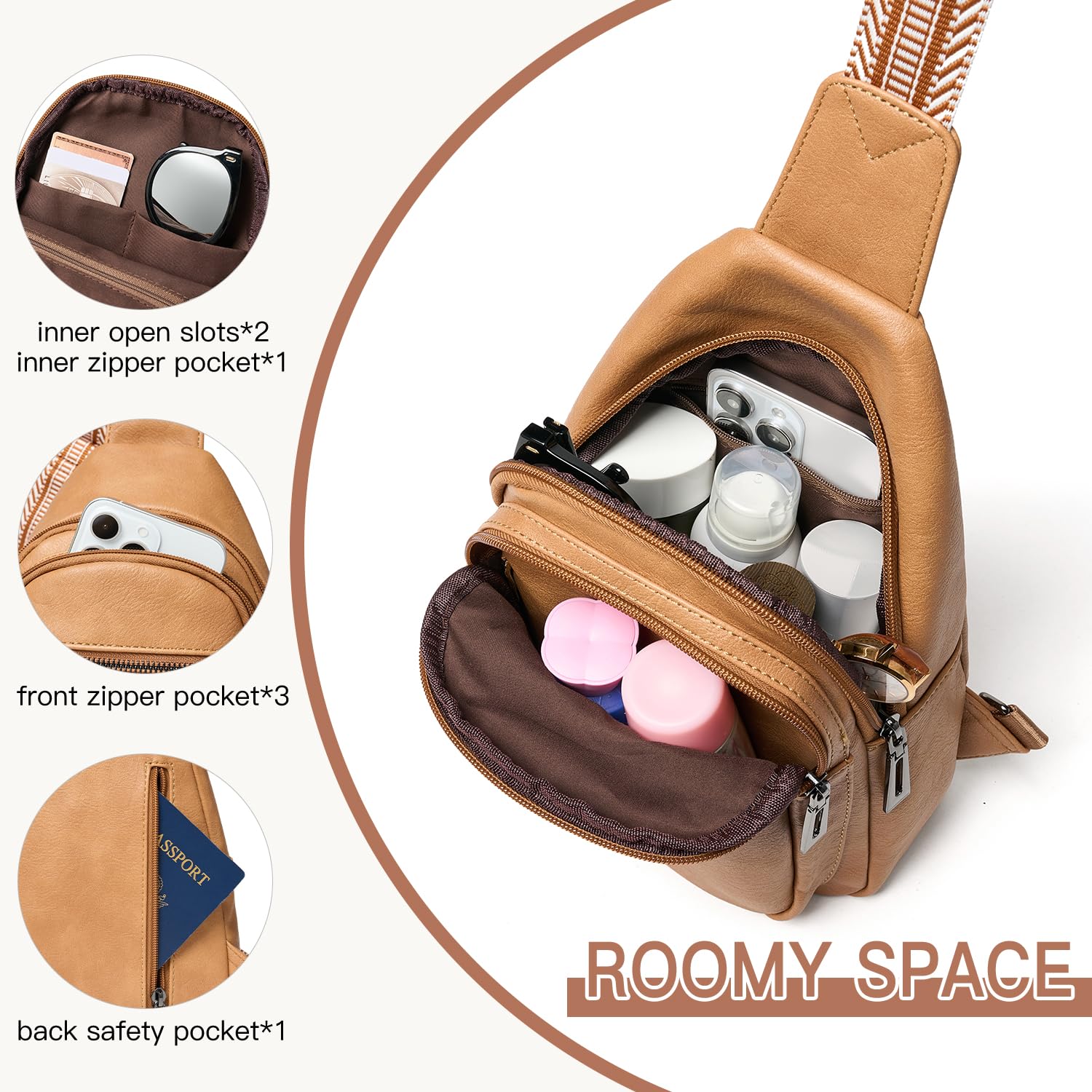 7L Vegan Leather Crossbody Sling Bag for Women & Men - Anti-Theft Fanny Pack, Shoulder Bag & Travel Backpack - Perfect for Gym, Hiking, Commuting & Daily Use