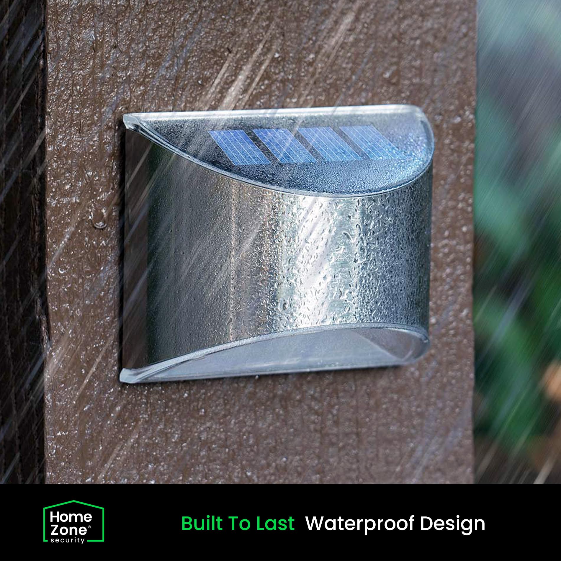 Home Zone Security Solar Wall Lights - Waterproof Outdoor Solar Fence & Step Lighting (4-Pack) - No Wiring Needed, Stainless Steel - Perfect for Garden, Pathway, Deck & Patio Illumination