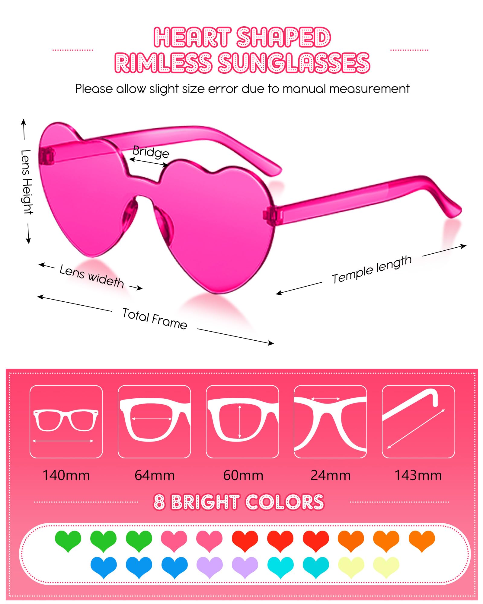 48 Pairs Rimless Neon Sunglasses - Colorful Plastic Sunglasses for Women & Men - Perfect for Party Favors, Festivals, and Summer Outfits