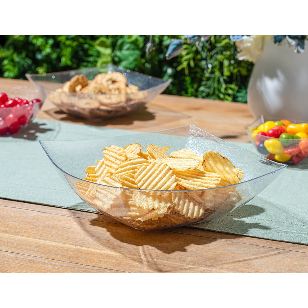 Square Silver Glitter Serving Bowls - Set of 4 | Elegant Party Dessert Bowls for Candy, Snacks, Ice Cream & Entertaining