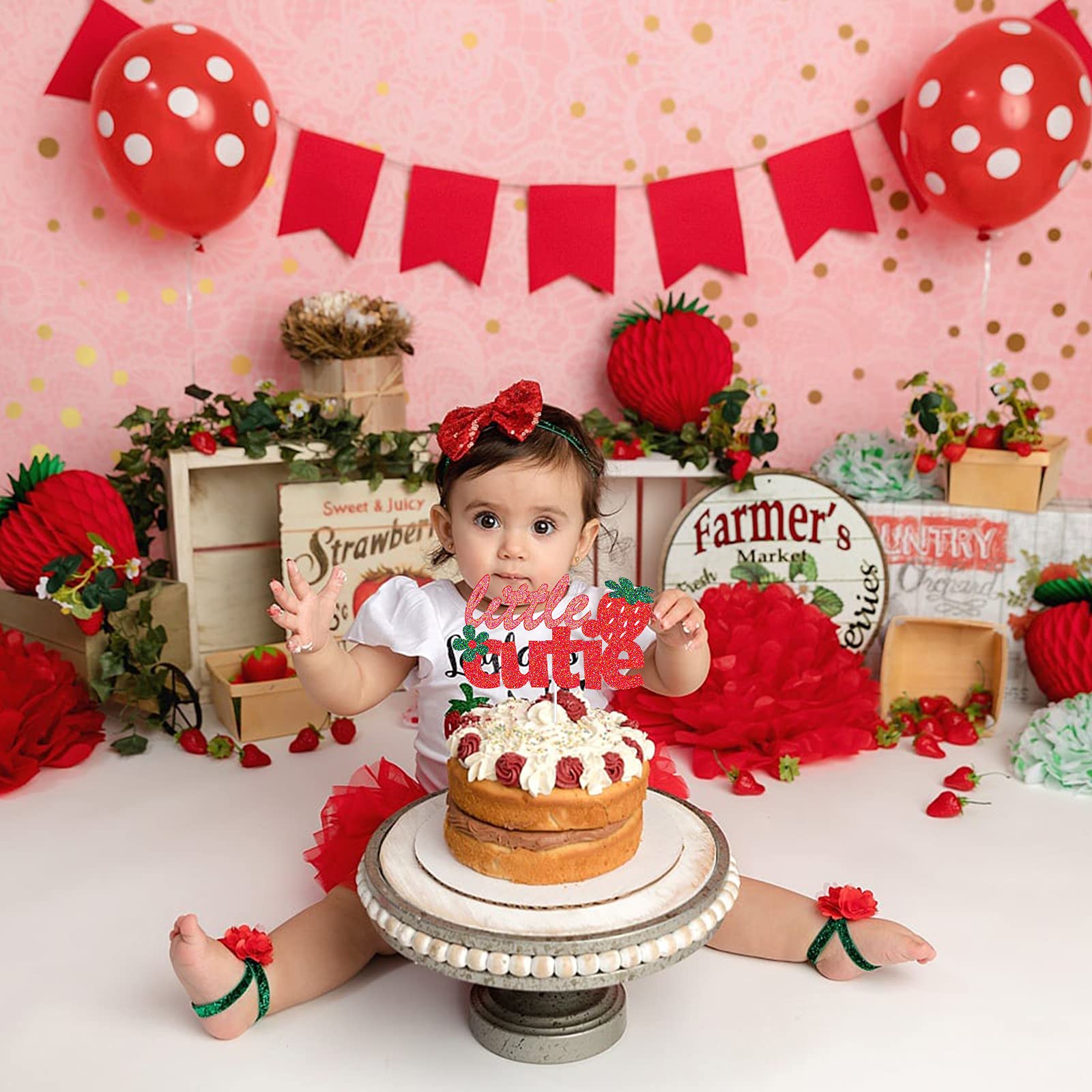 Strawberry Cake Toppers for 1st Birthday & Baby Shower - Strawberry Theme Cake Decorations - Fruits Birthday Party Supplies - Perfect for Strawberry Themed Parties, Baby Showers, and Birthday Celebrations