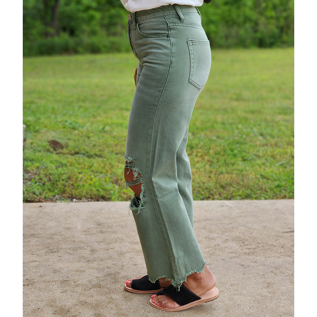 Vintage 90s Army Green Distressed High Waist Crop Jeans for Women - Perfect for Casual Outfits, Street Style & Retro Fashion Looks