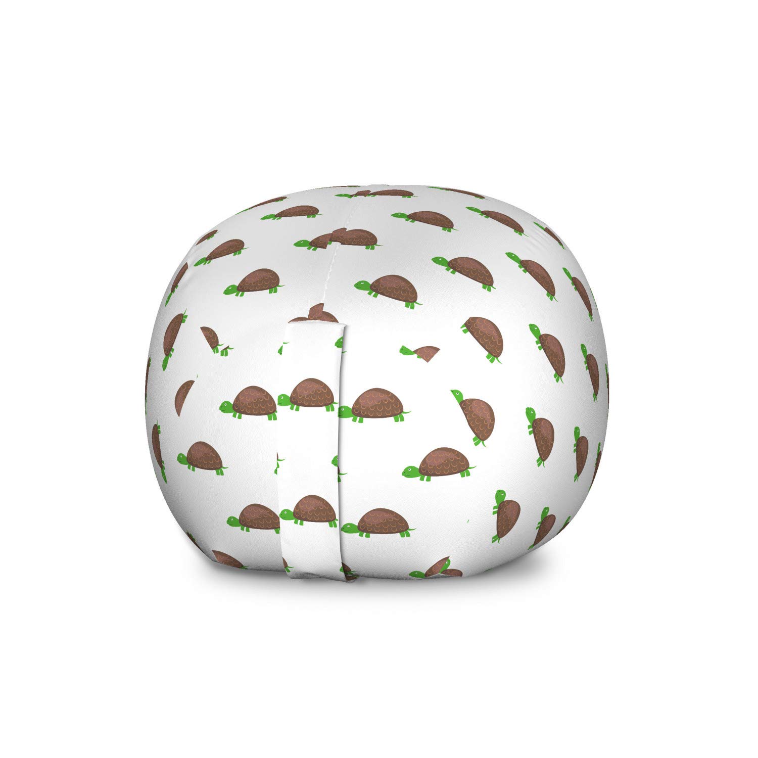Ambesonne Turtle Shaped Storage Toy Bag Chair - Cartoon Style Animal Motif, Washable Stuffed Animal Organizer for Kids Room, Large Size in Umber Green & White - Perfect for Playroom Storage & Kids Bedroom Decor