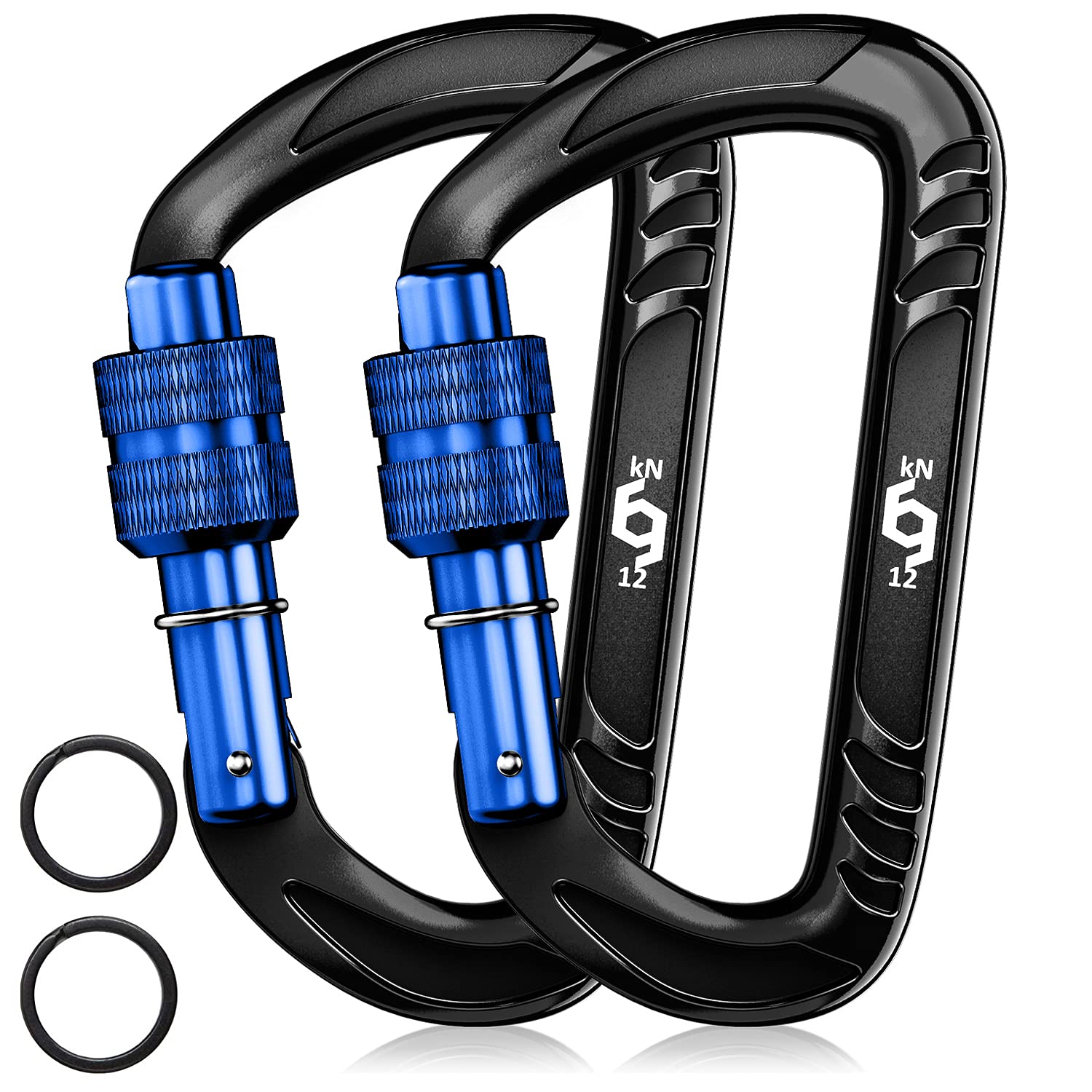 12kN Heavy Duty Lightweight Locking Carabiner Clips with Keyrings - Secure Pets, Hammocks, Dog Leashes & Outdoor Gear - Perfect for Camping, Hiking, Backpacking and Key Organization