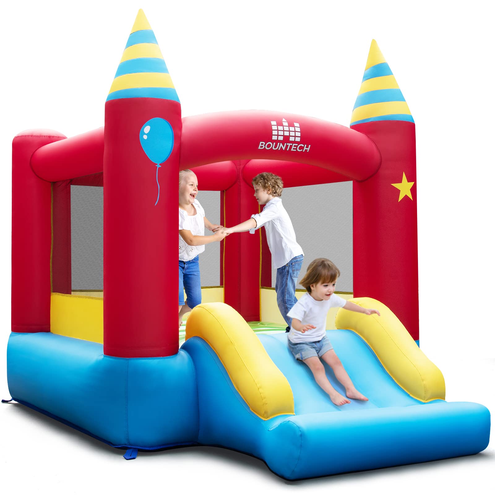BOUNTECH Inflatable Bounce House for Kids 3-6 Years - Large Jumping Area with Slide | Indoor & Outdoor Bouncy Castle | Portable Backyard Playhouse for Toddler Boys & Girls | Perfect for Birthday Parties, Family Gatherings & Backyard Fun