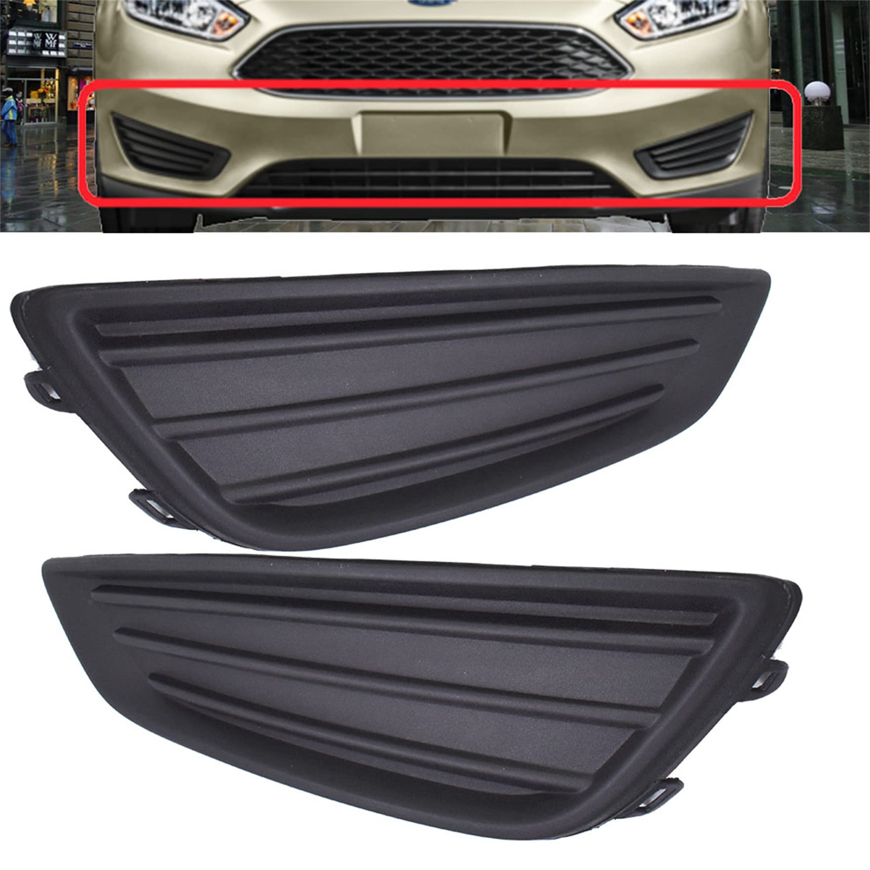 2-Pack Left & Right Front Bumper Fog Light Cover Trim Grille Replacement for 2015-2018 Ford Focus | Perfect for Car Repair & Customization Upgrades