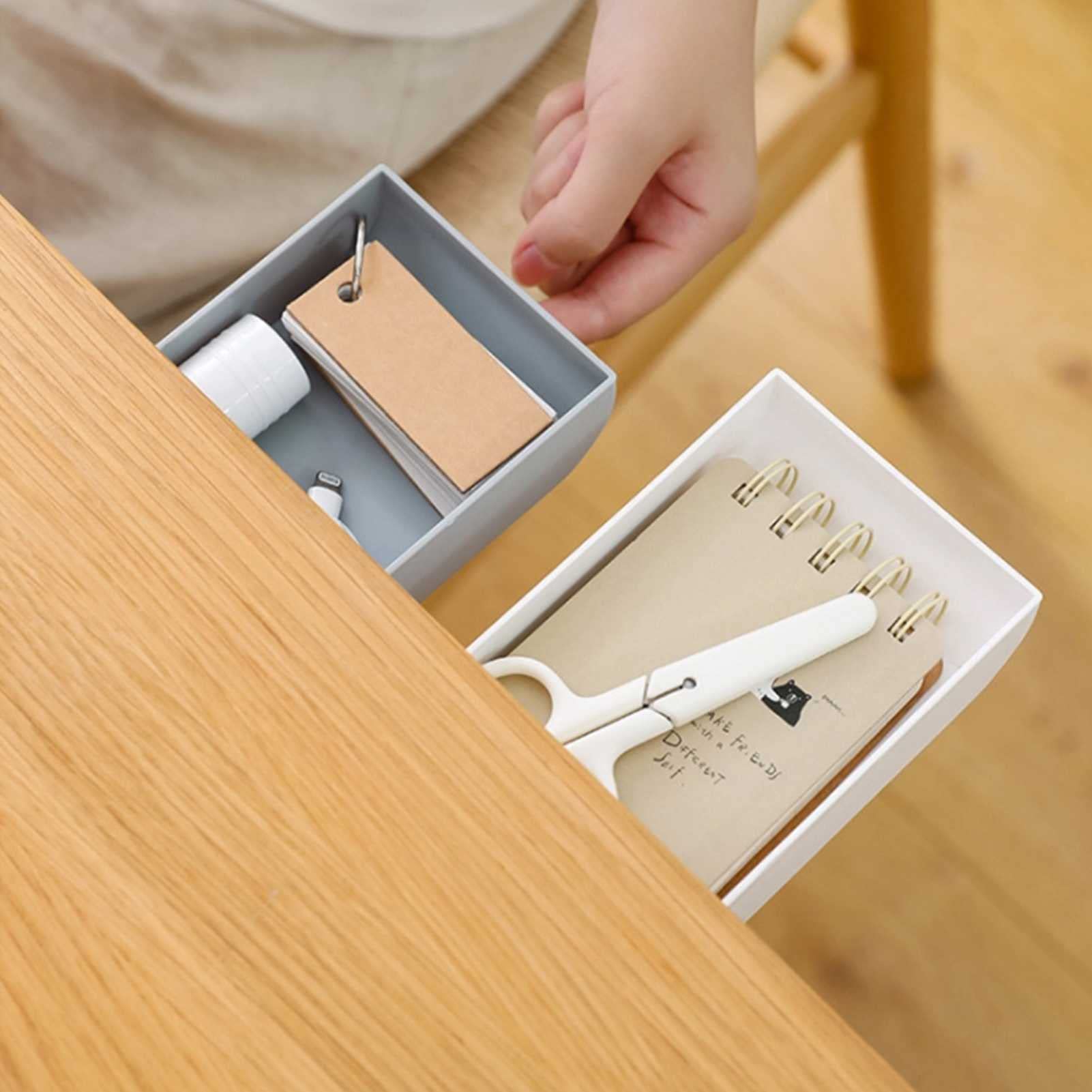 2-Pack Self-Adhesive Pencil Trays - Under Desk Drawer Organizer for School, Office & Kitchen - Space-Saving Storage Solution for Pens, Utensils & Small Items - Perfect for Bedroom, Study & Workspace Organization