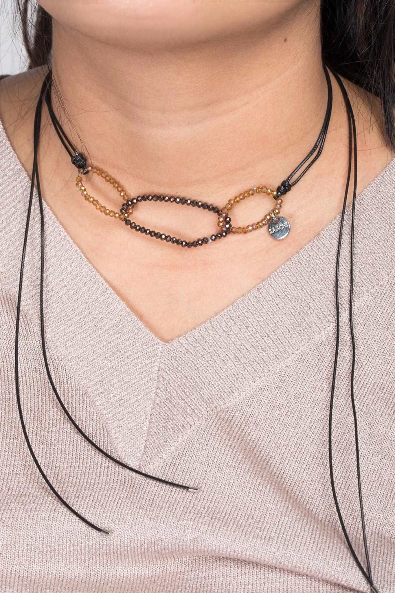 3Pcs Oval Crystal Bead Ring Wrap Choker Necklace Set - Elegant Layered Body Chain Jewelry for Women, Perfect for Parties, Weddings & Date Nights