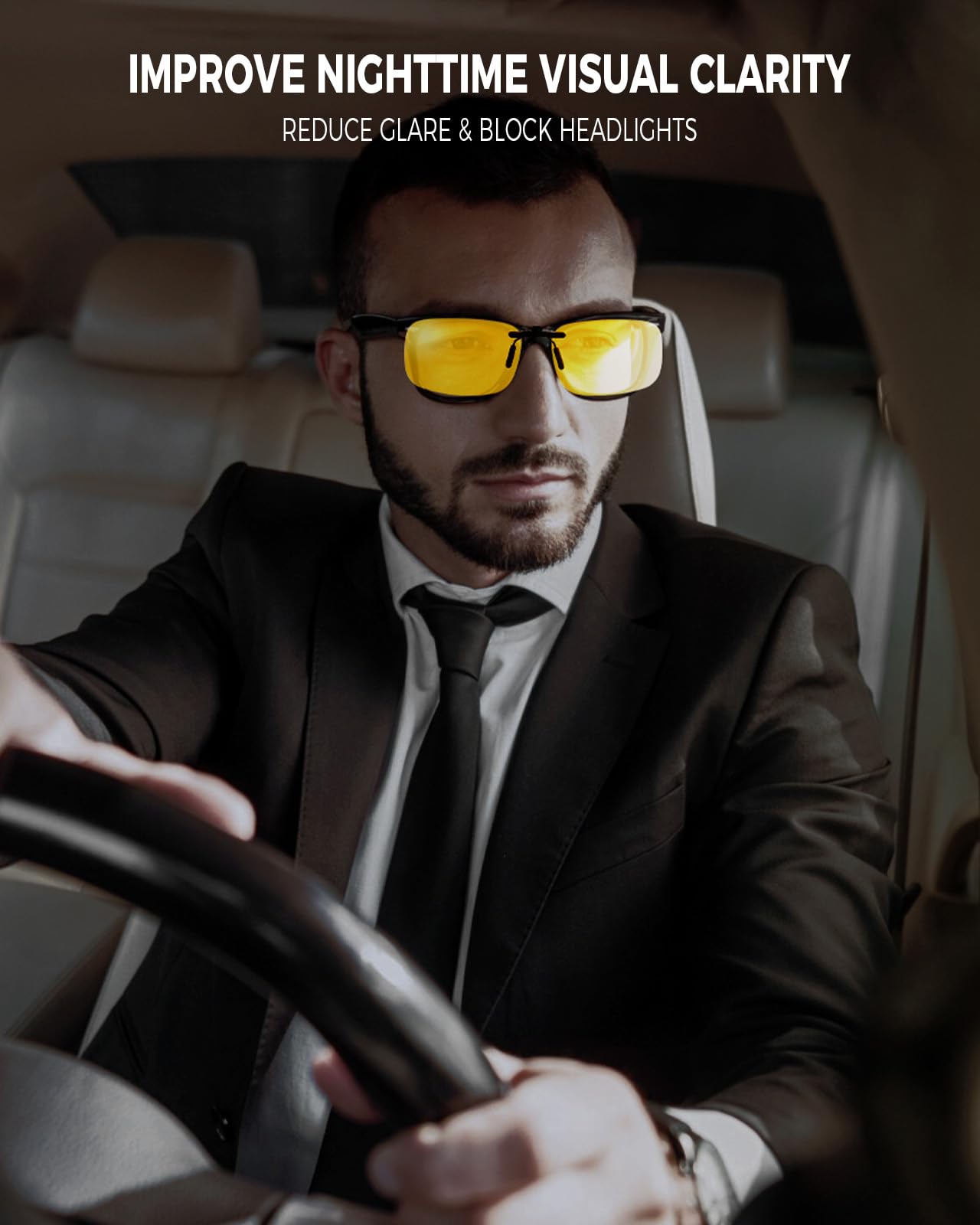 Polarized Clip-On Night Vision Sunglasses for Driving - Flip-Up UV Protection Glasses Over Prescription Eyewear - 2 Pack for Nighttime & Low Light Conditions