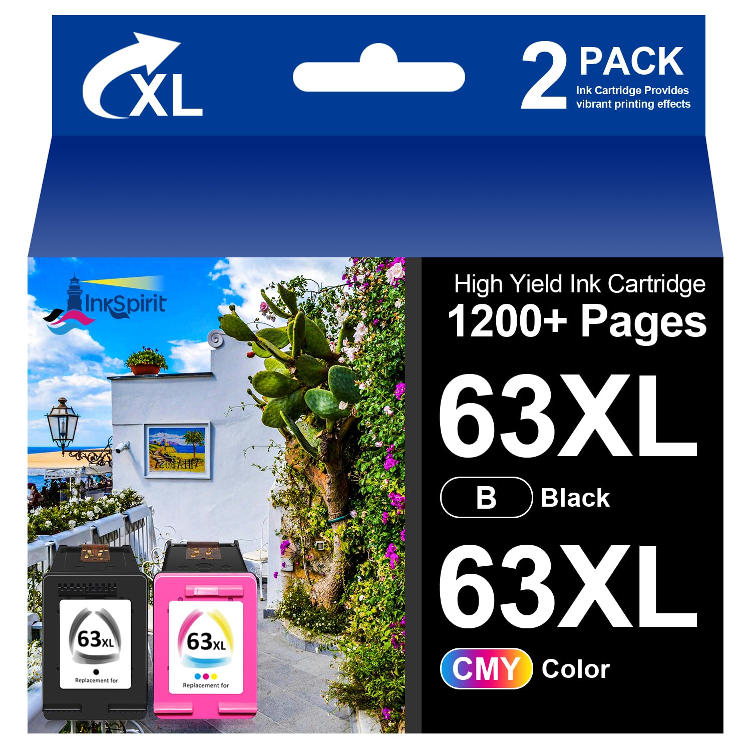 InkSpirit 63XL Remanufactured Ink Cartridge Combo Pack (1 Black + 1 Color) - Compatible with HP 63XL for OfficeJet 5200 5212 5255 3830 4650 4652, DeskJet 1112 2130 3630, Envy 4512 4520 Printers - High-Quality Replacement for Home & Office Printing