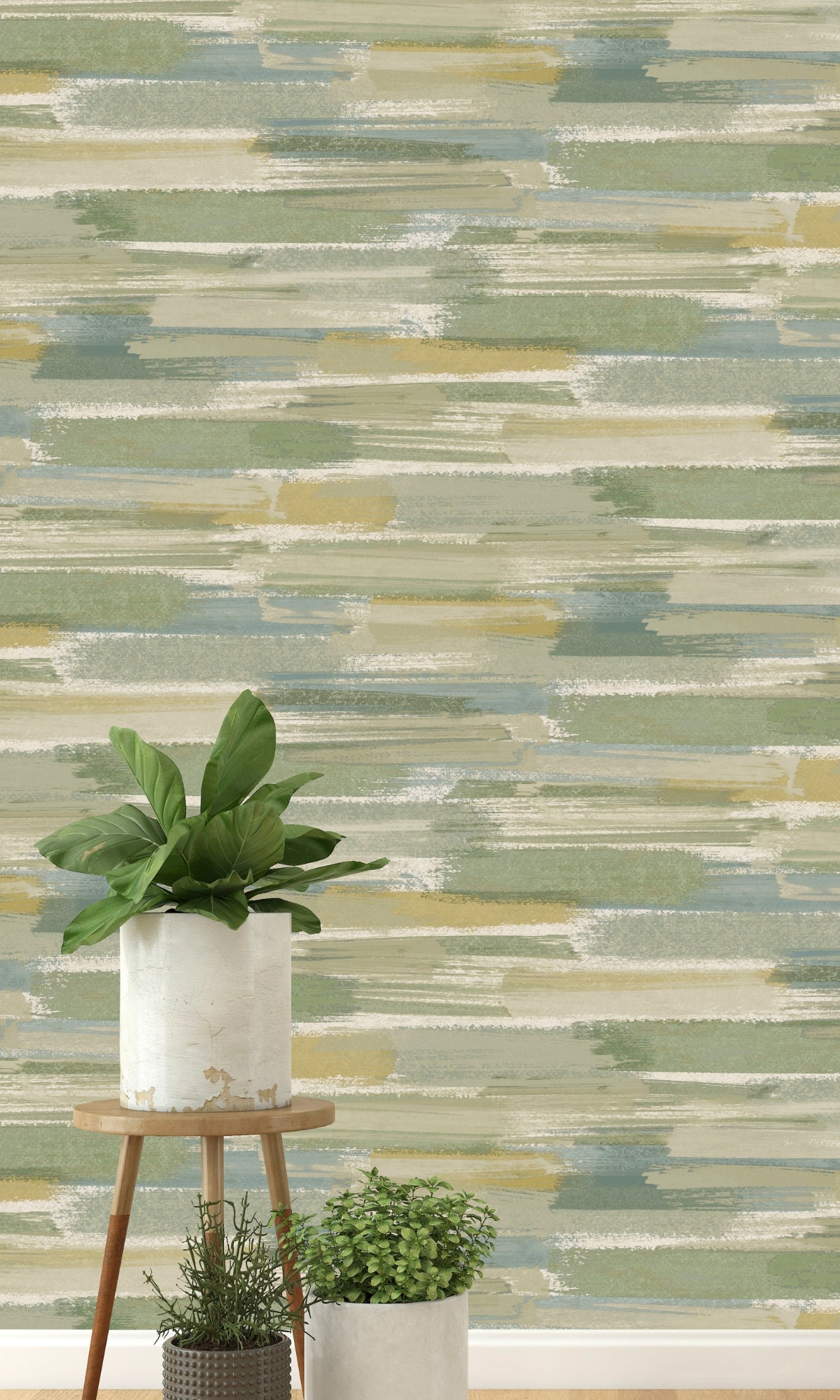 Green & Yellow Abstract Lake Wallpaper R8810 - Watercolor Nature Scenery for Living Room, Bedroom & Office Decor