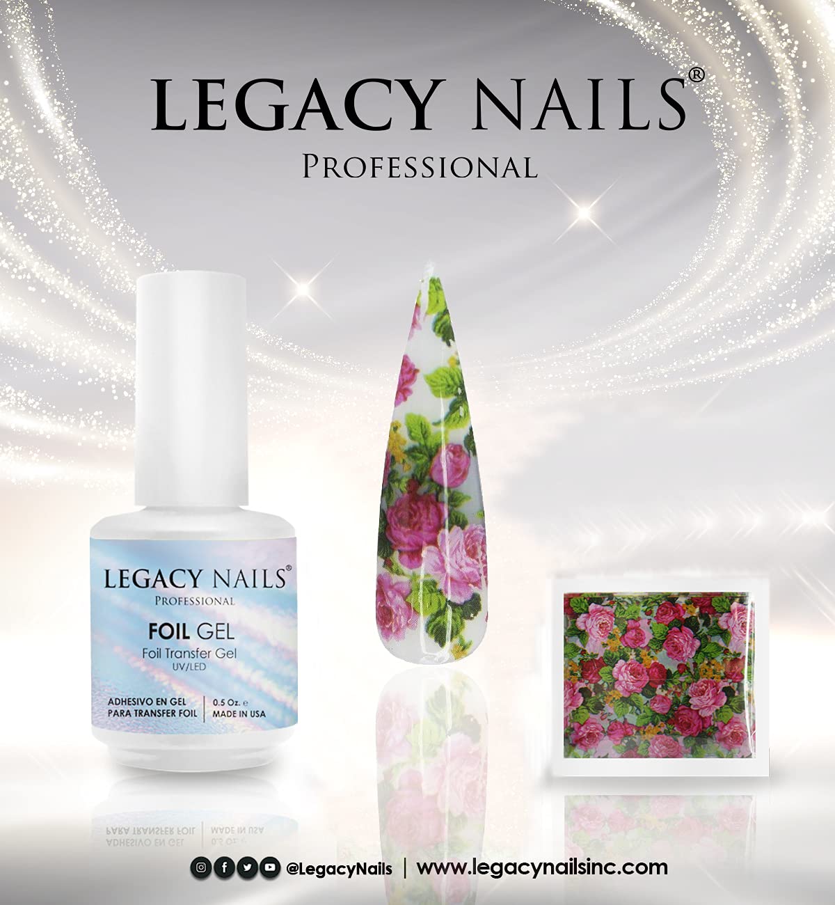 Legacy Nails Professional Foil Transfer Gel 0.5oz - UV/LED Curing Nail Art Adhesive for Foil Designs, Quick-Drying & Long-Lasting, Works with Acrylic & Natural Nails - Perfect for Salon & Home Manicures