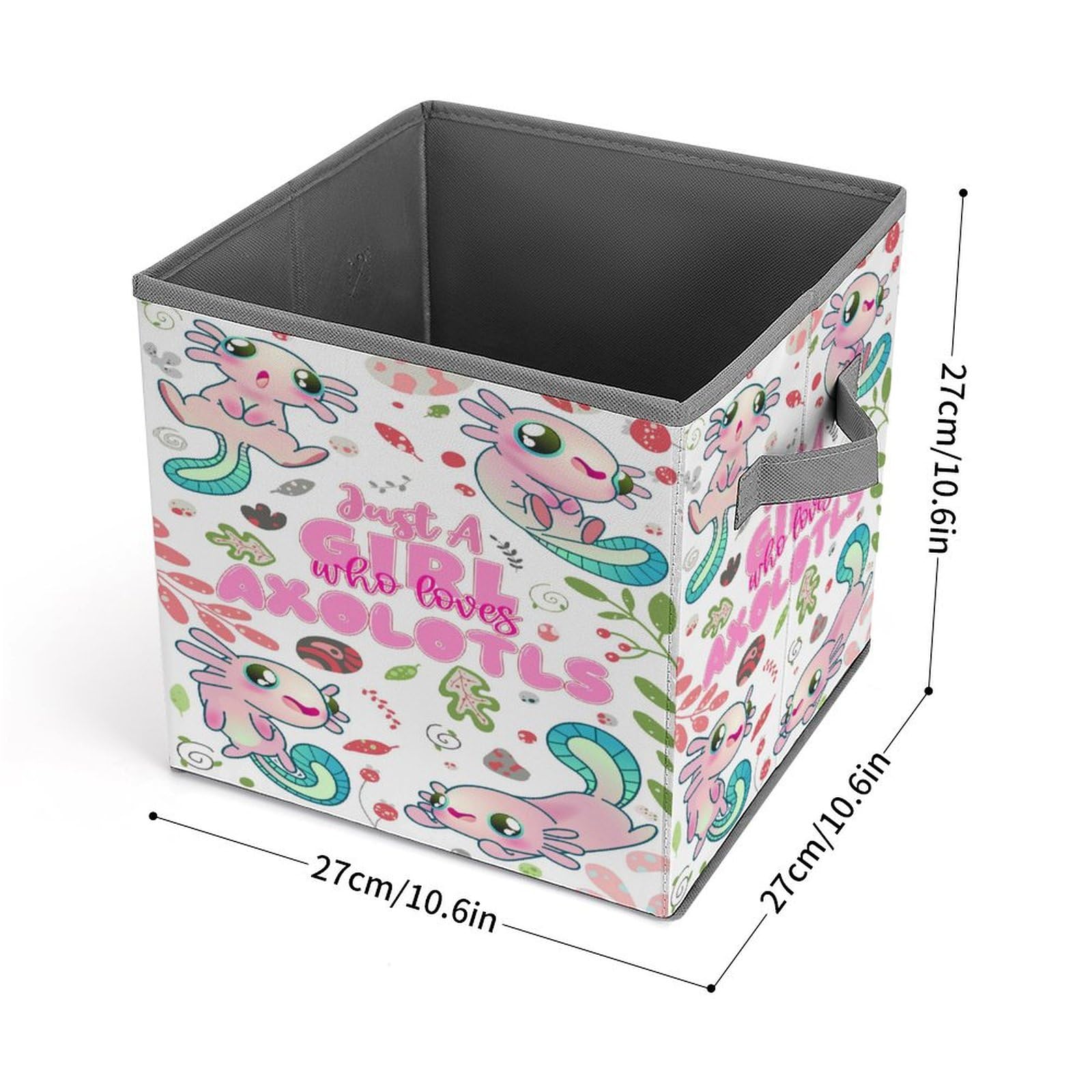 Foldable Storage Bins 6-Pack - 10.6 Inch Collapsible Cube Baskets with Handles for Nursery, Closet, Shelves | Axolotl-Themed Personalized Organization for Kids' Room, Laundry & Toy Storage