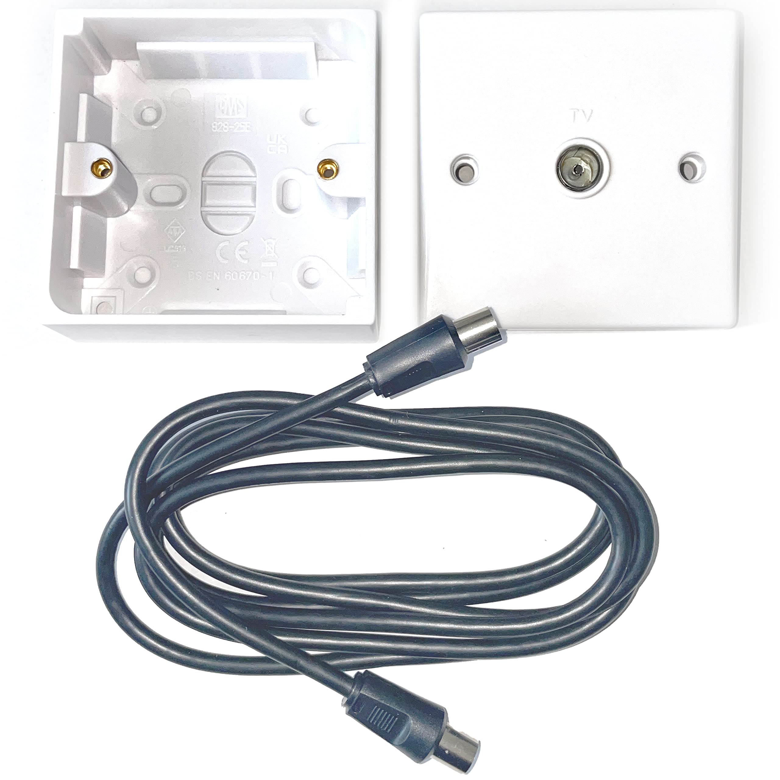 TV Aerial Wall Socket with Back Box - Male to Male Coaxial Cable Connector for Digital TV, Satellite, and Antenna - Perfect for Home Theater, Living Room, and Bedroom Setup