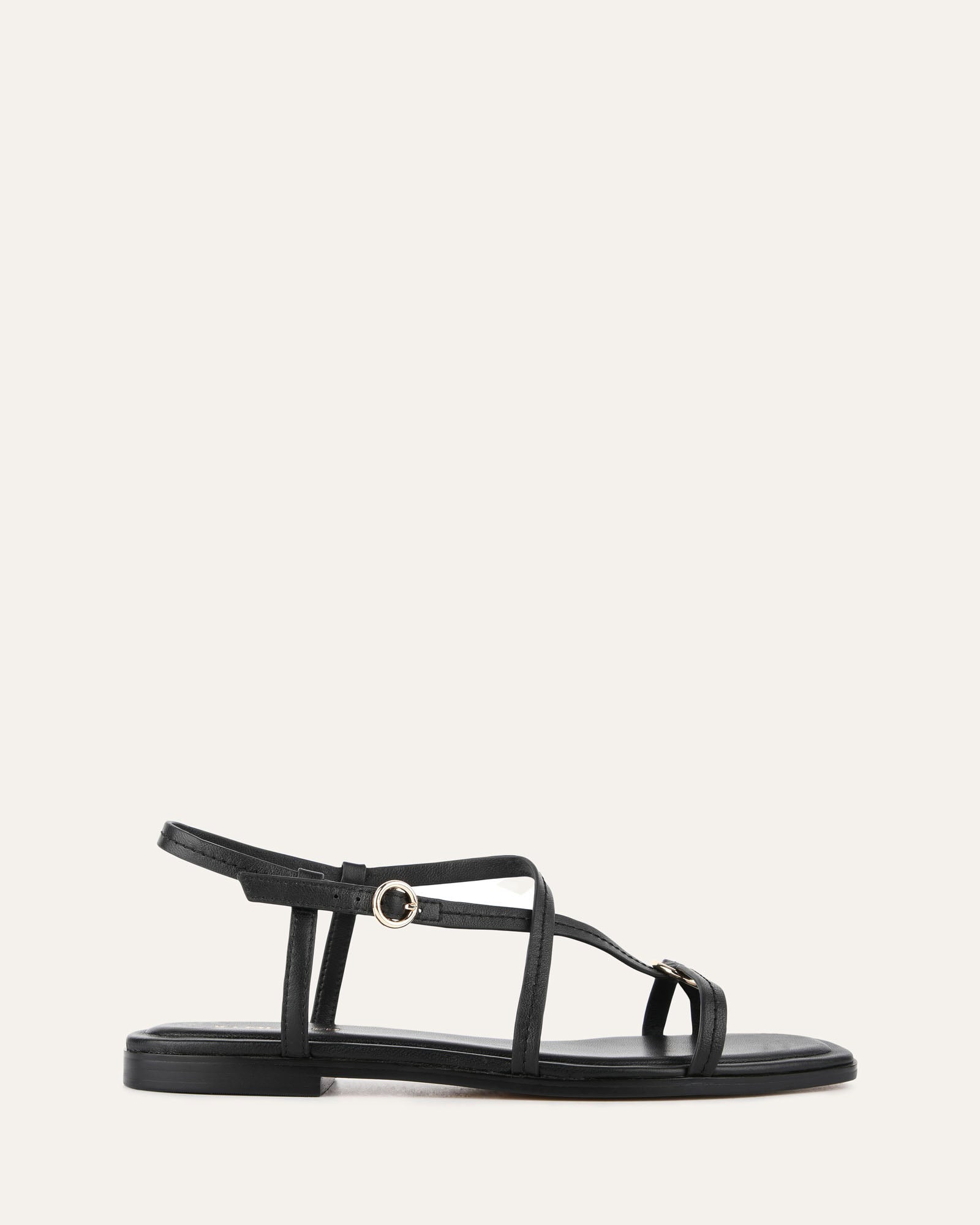 ADDI Women's Flat Sandals - Black Genuine Leather Comfortable Slip-On Casual Shoes for Summer, Beach, and Everyday Wear