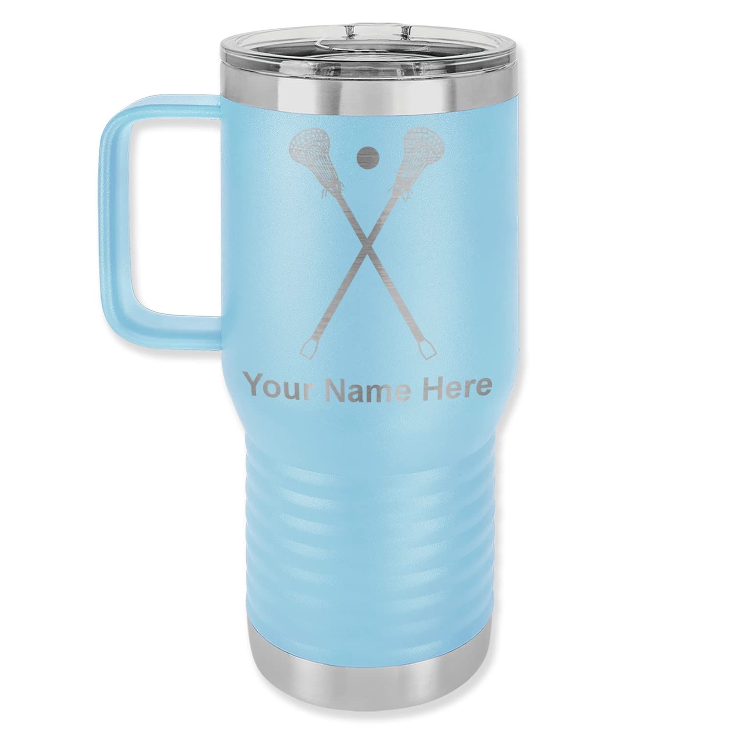 20oz Vacuum Insulated Stainless Steel Travel Mug with Handle - Leak Proof Coffee Thermos for Hot & Cold Drinks - Perfect for Office, Gym, Camping & Commuting - Includes Free Personalized Engraving (Light Blue)
