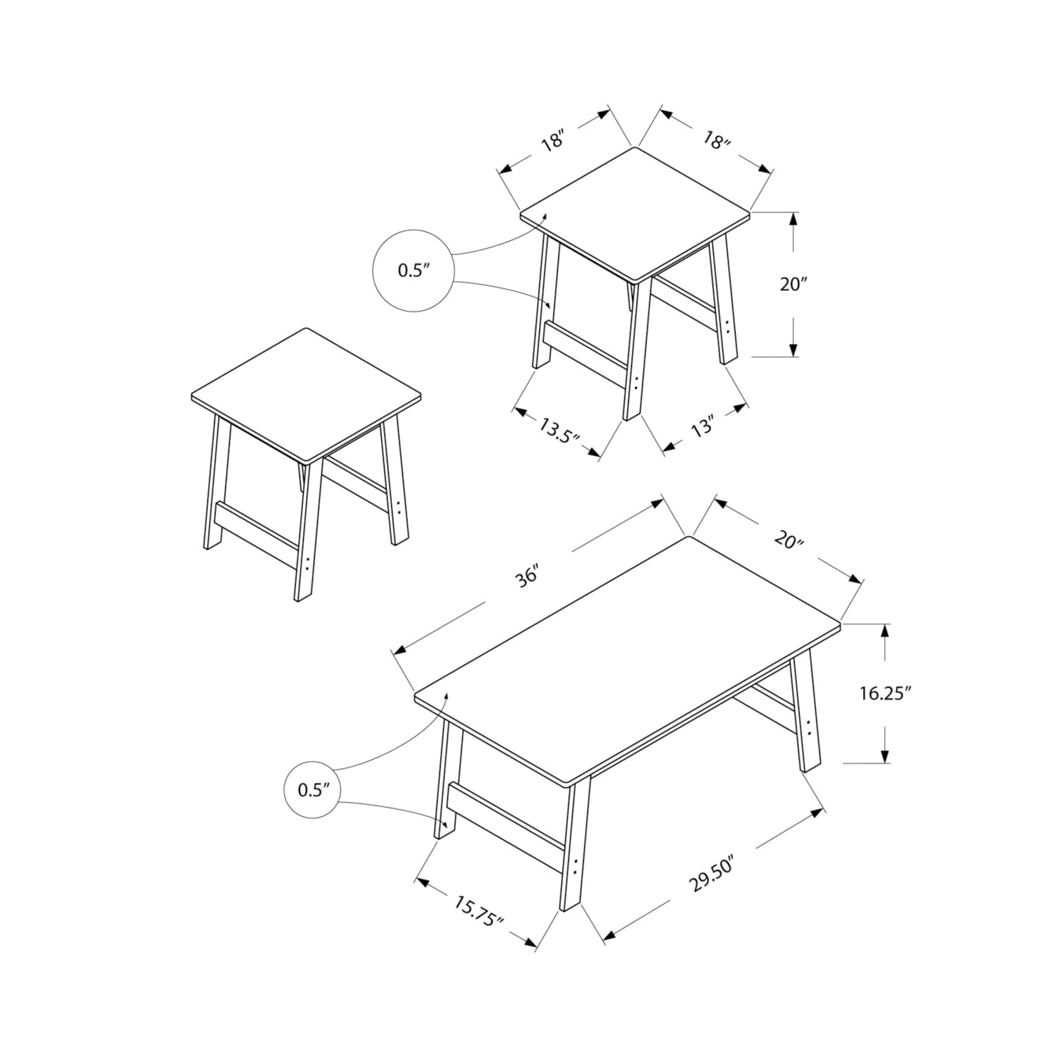 Monarch Specialties 3-Piece Dining Table Set in Grey - Modern Kitchen & Breakfast Nook Furniture for Small Spaces