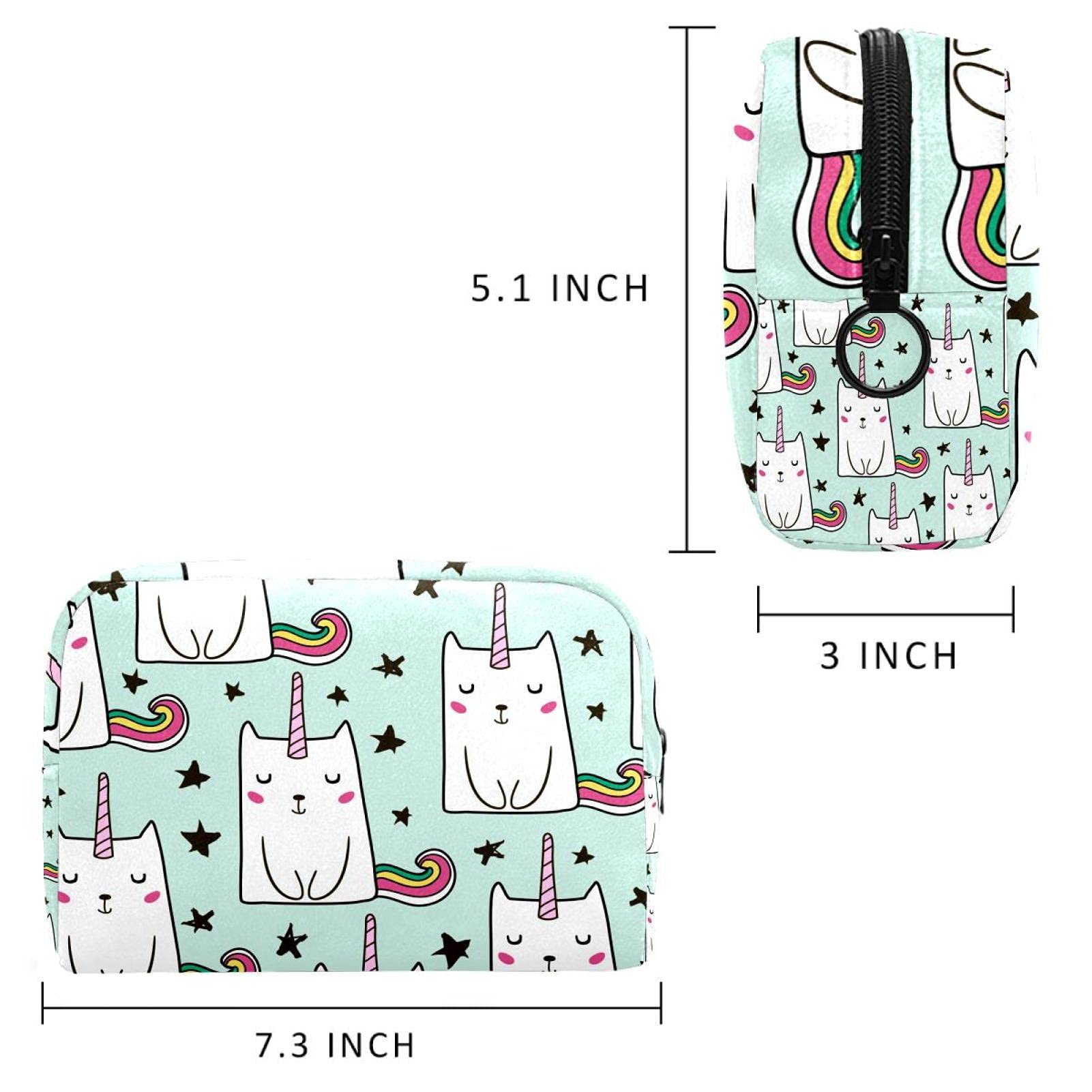 Large White Cat Unicorn Star Makeup Bag for Women & Girls - Travel Cosmetic Organizer with Zipper, Portable Blue Makeup Case for School, Gym, Vacation & Daily Use