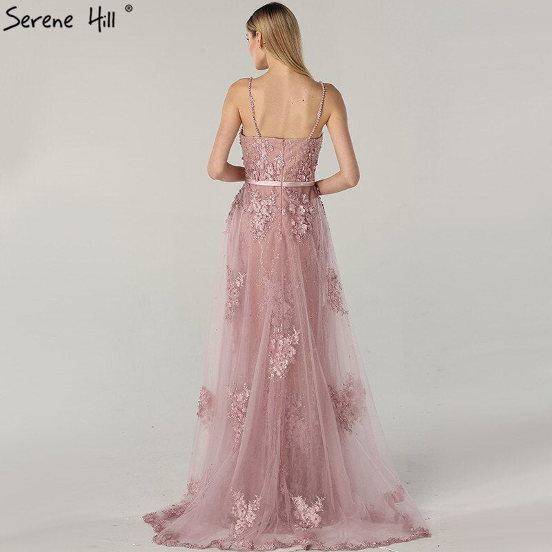 Elegant White Handmade Flower Pearl Sexy Evening Dress 2025 - Sleeveless Mermaid Gown with Luxury Lace for Formal Events, Prom, Wedding & Special Occasions - LA60711