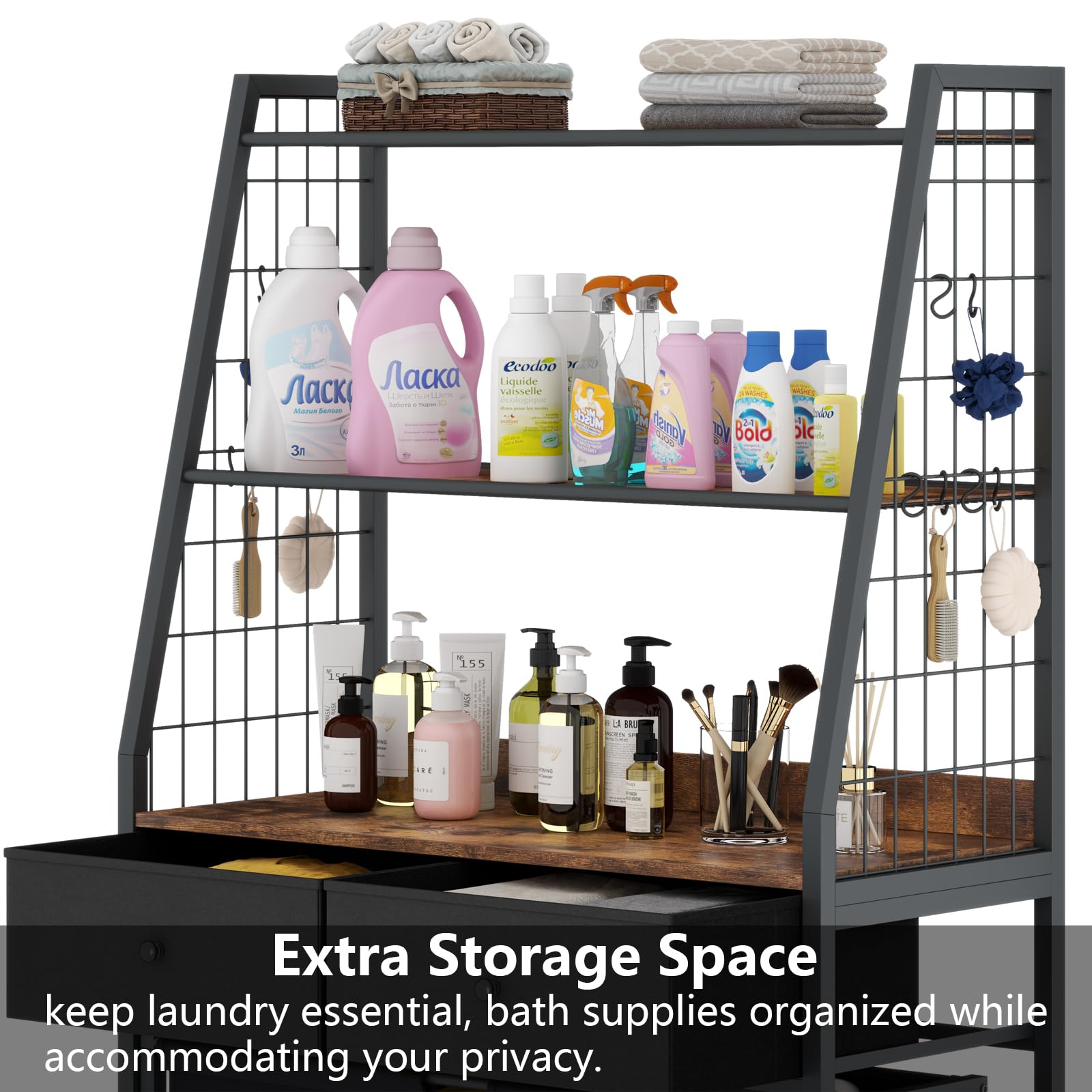 3-Section Rolling Laundry Hamper with 2-Tier Storage Shelf & 2 Drawers - Foldable Clothes Sorter Organizer for Bedroom, Bathroom & Laundry Room - Perfect for Home Organization & Space Saving