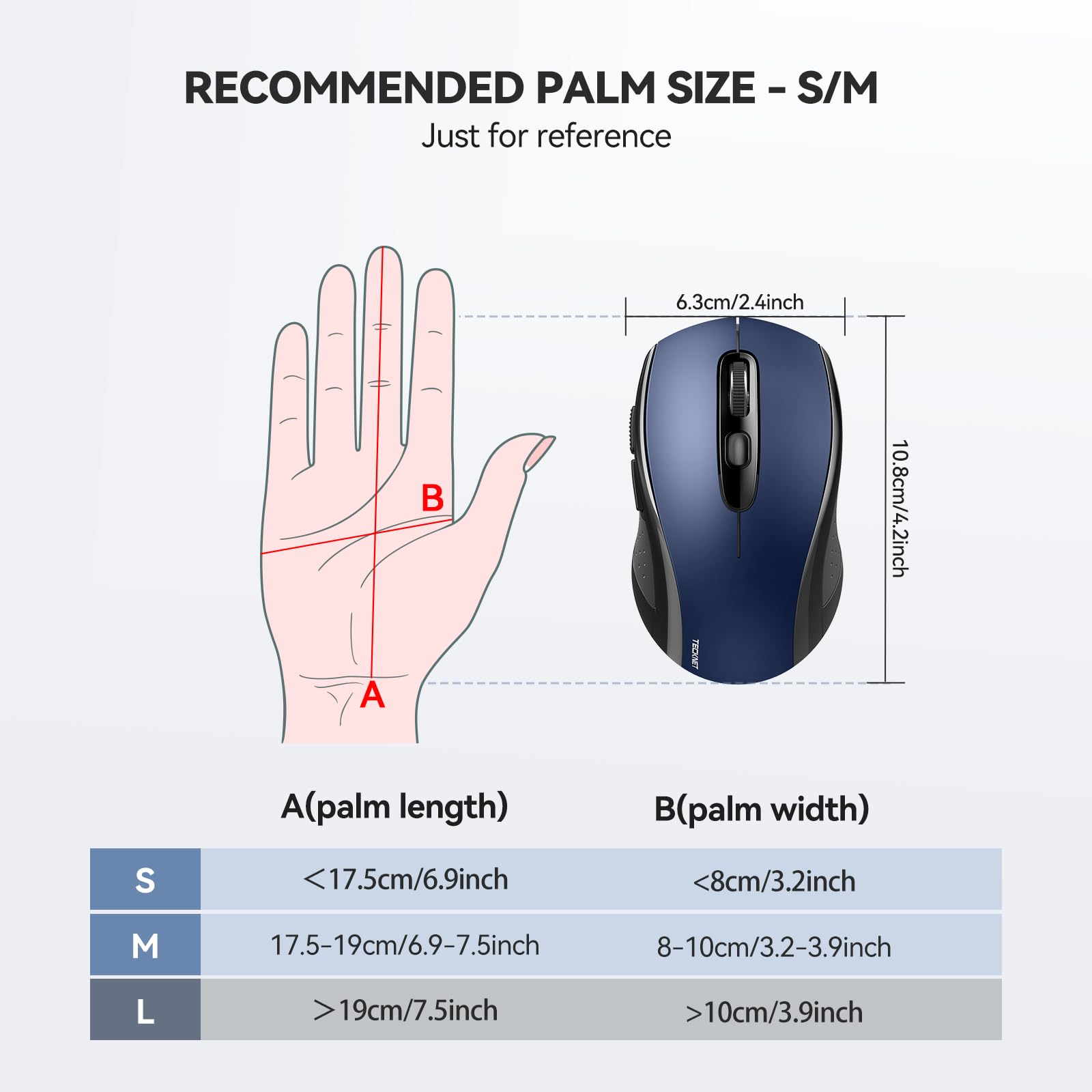 TECKNET Bluetooth Wireless Mouse 4000DPI, 2-in-1 Dual Mode (BT 5.0/3.0 + 2.4Ghz) Ergonomic Computer Mouse with USB Receiver for Mac Windows Laptop PC - Perfect for Office, Home & Travel (Blue)